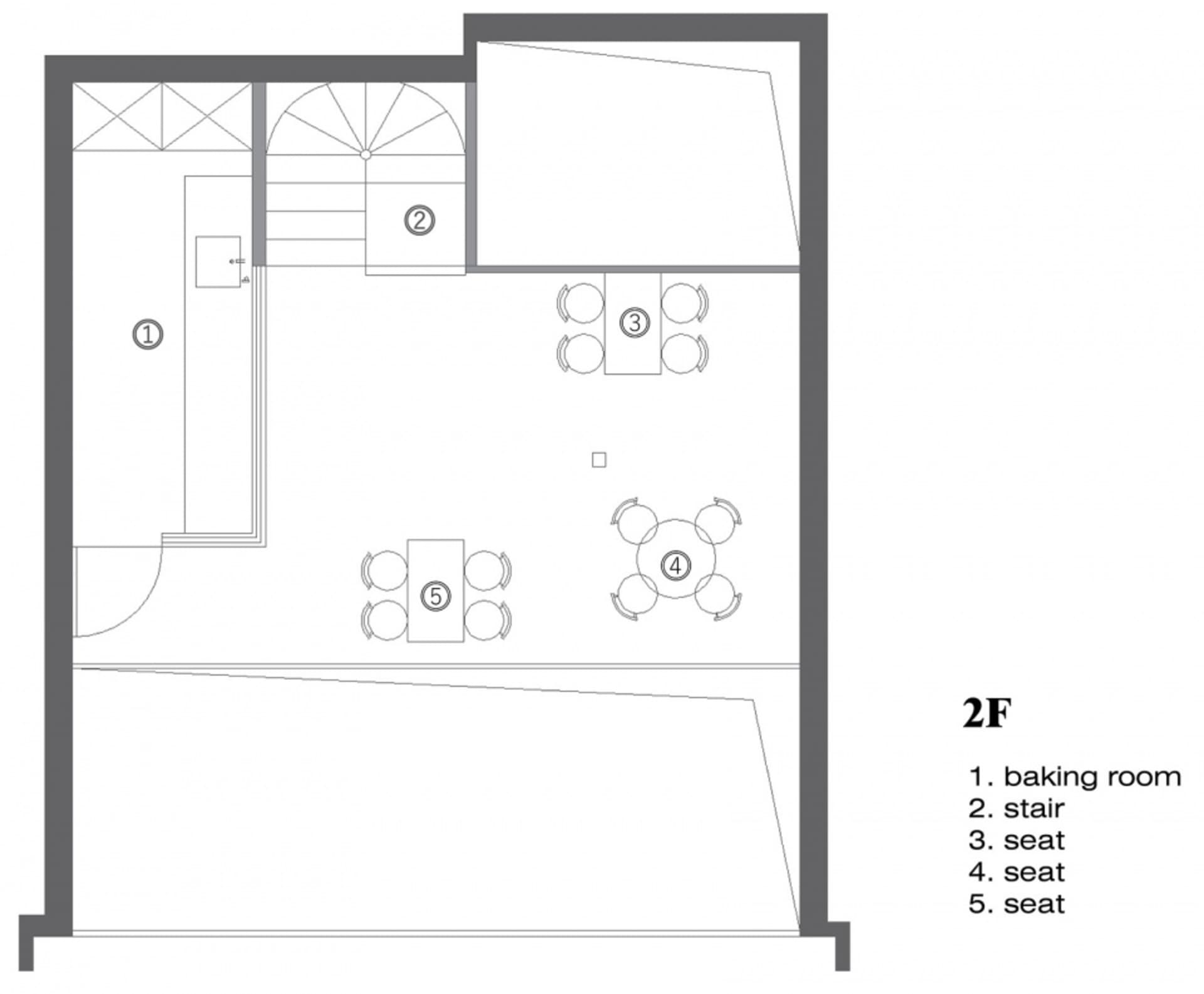 A modern dining room layout with seating arrangements and a central table.