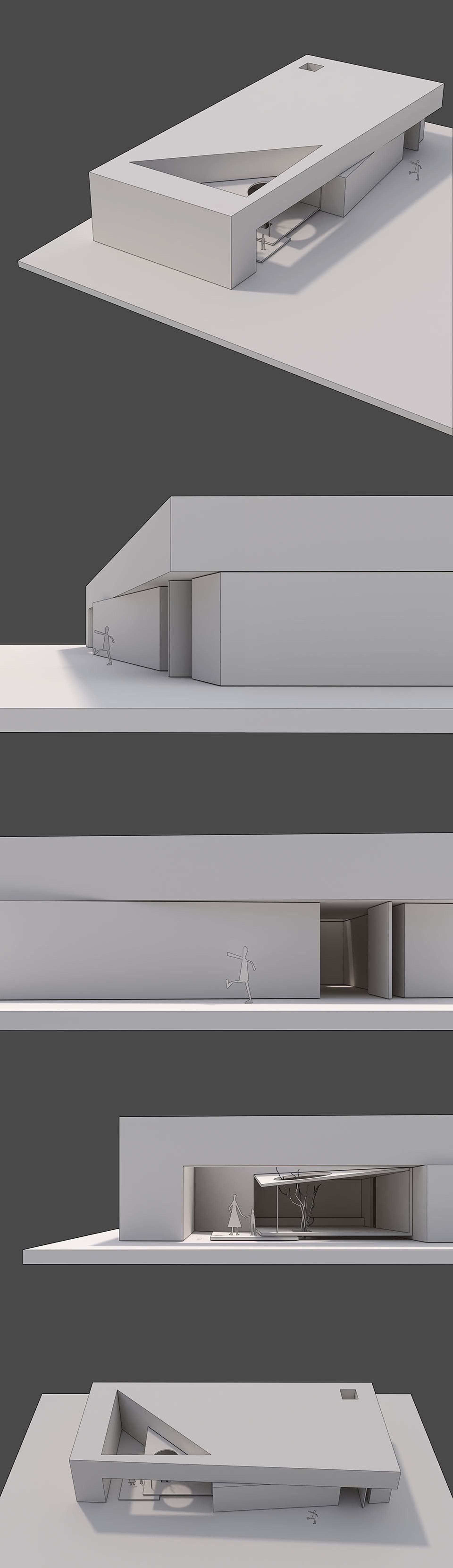 An overhead view of a modern building constructed with concrete.
