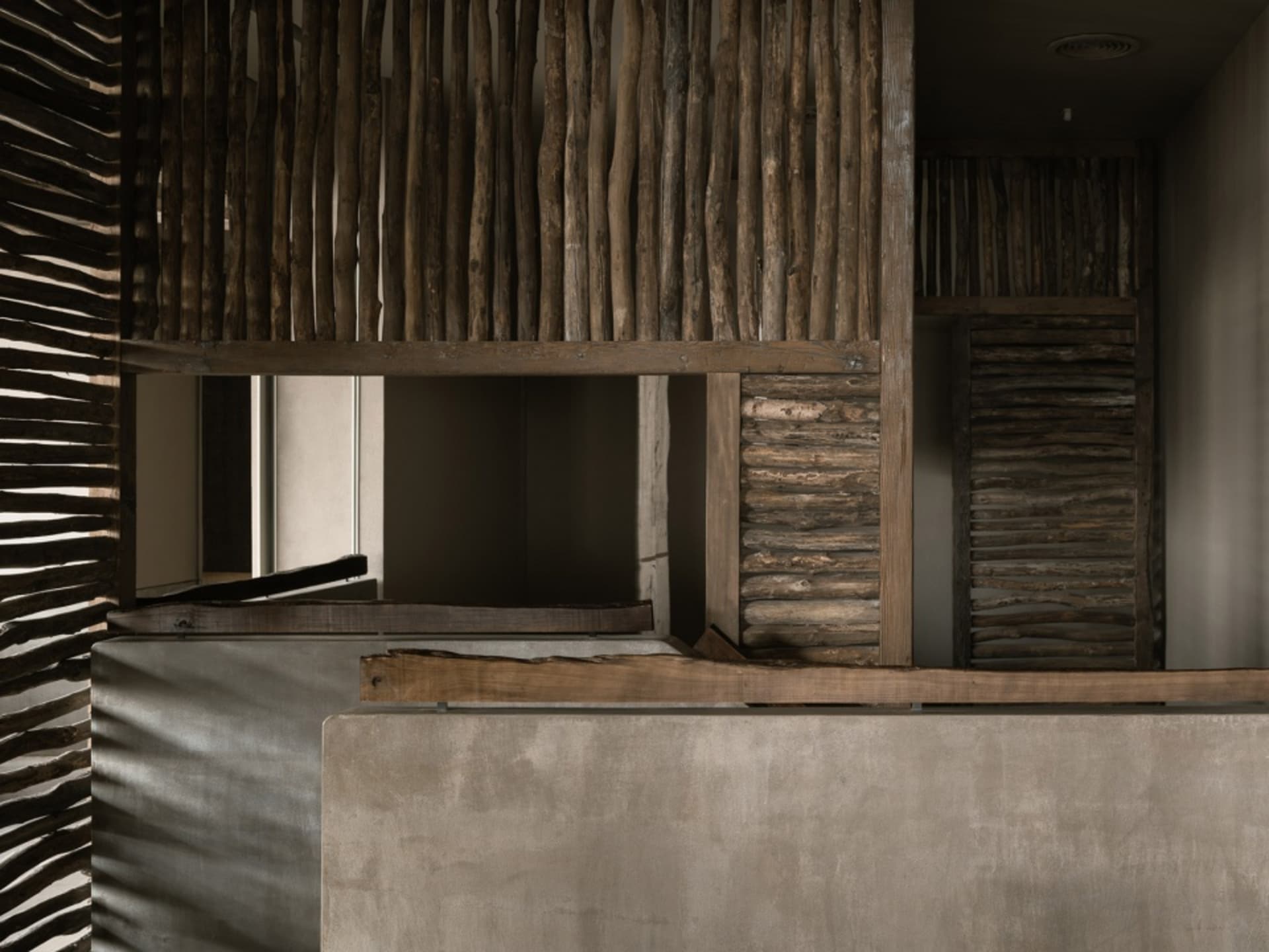 Industrial-style interior with concrete floors and wood accents