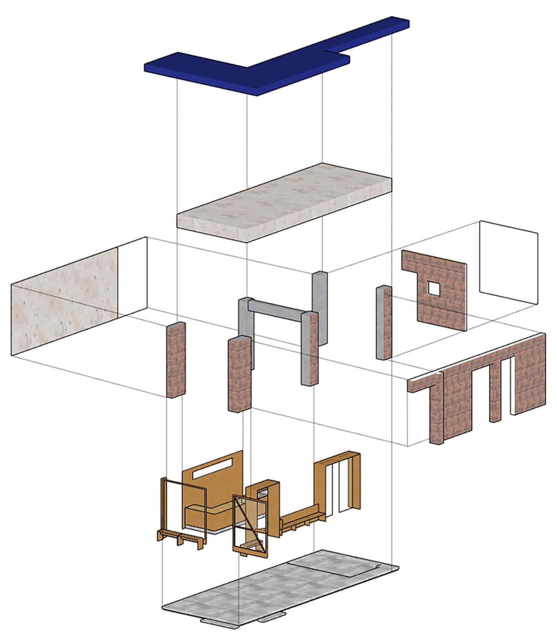 An architectural drawing of an office layout with transparent partitions.