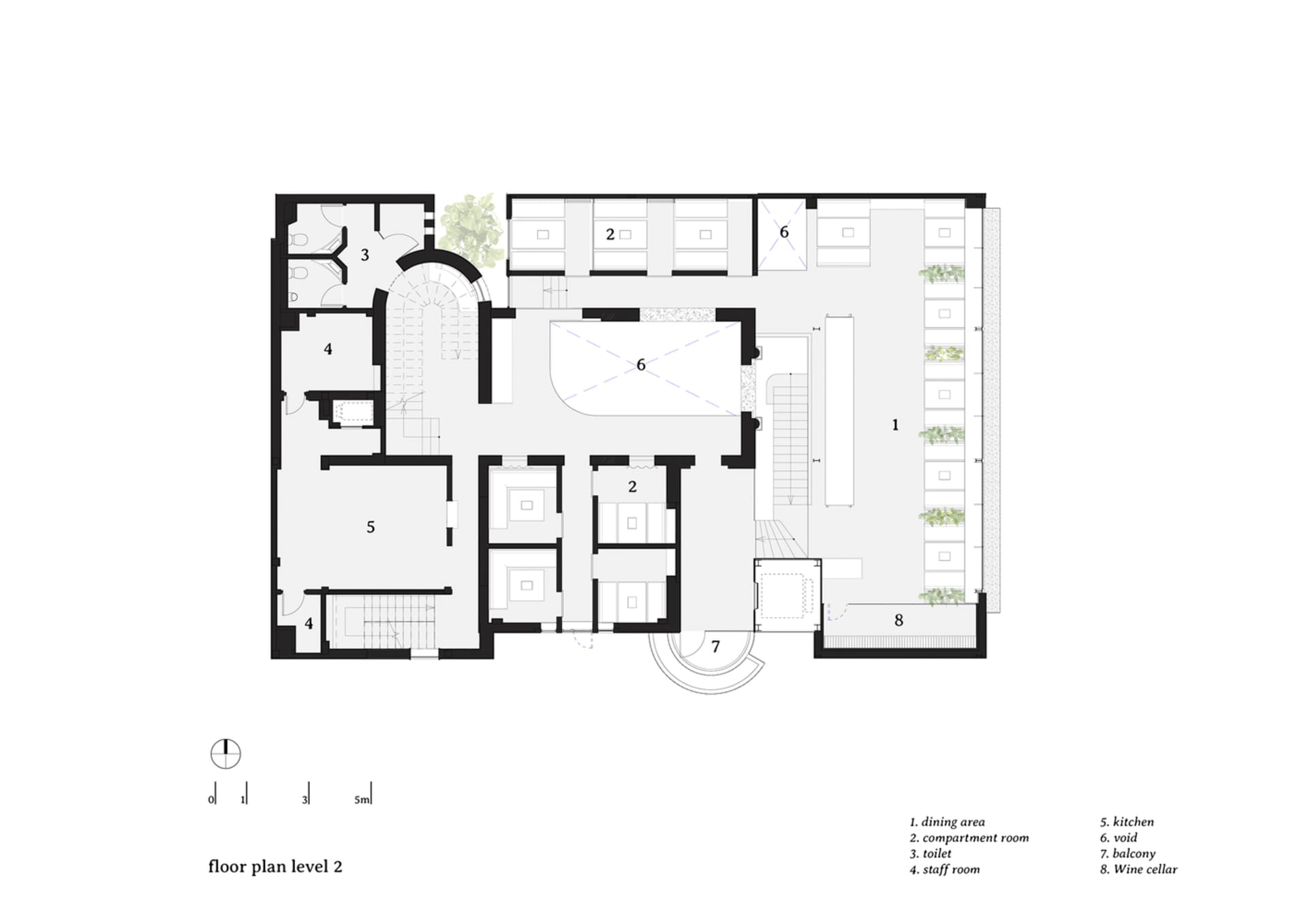 商業空間的2D建築平面圖，採用混凝土材質。