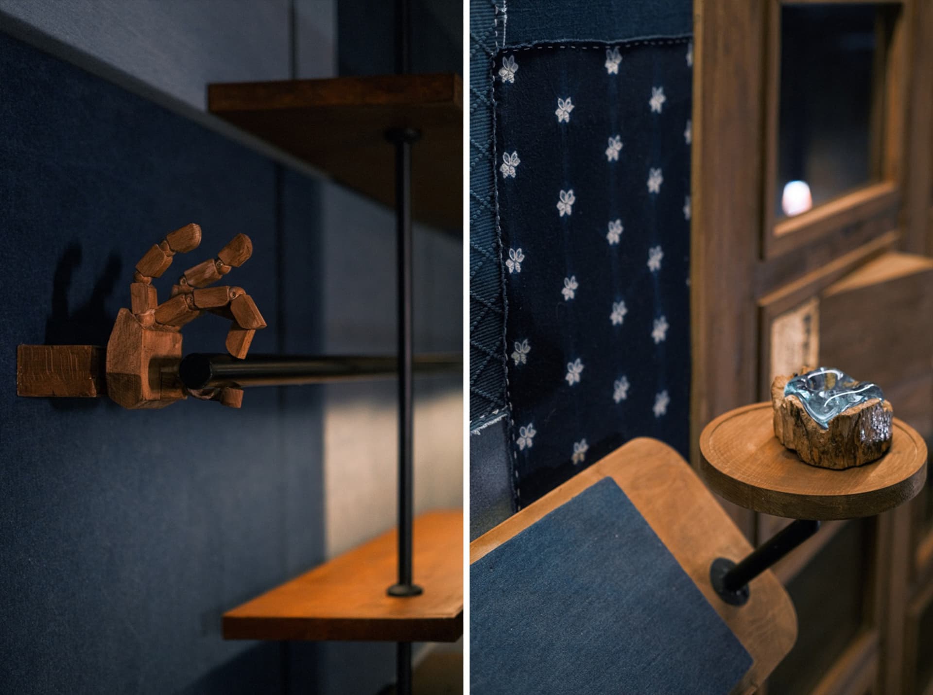 Industrial-style interior with wooden shelves and metal accents