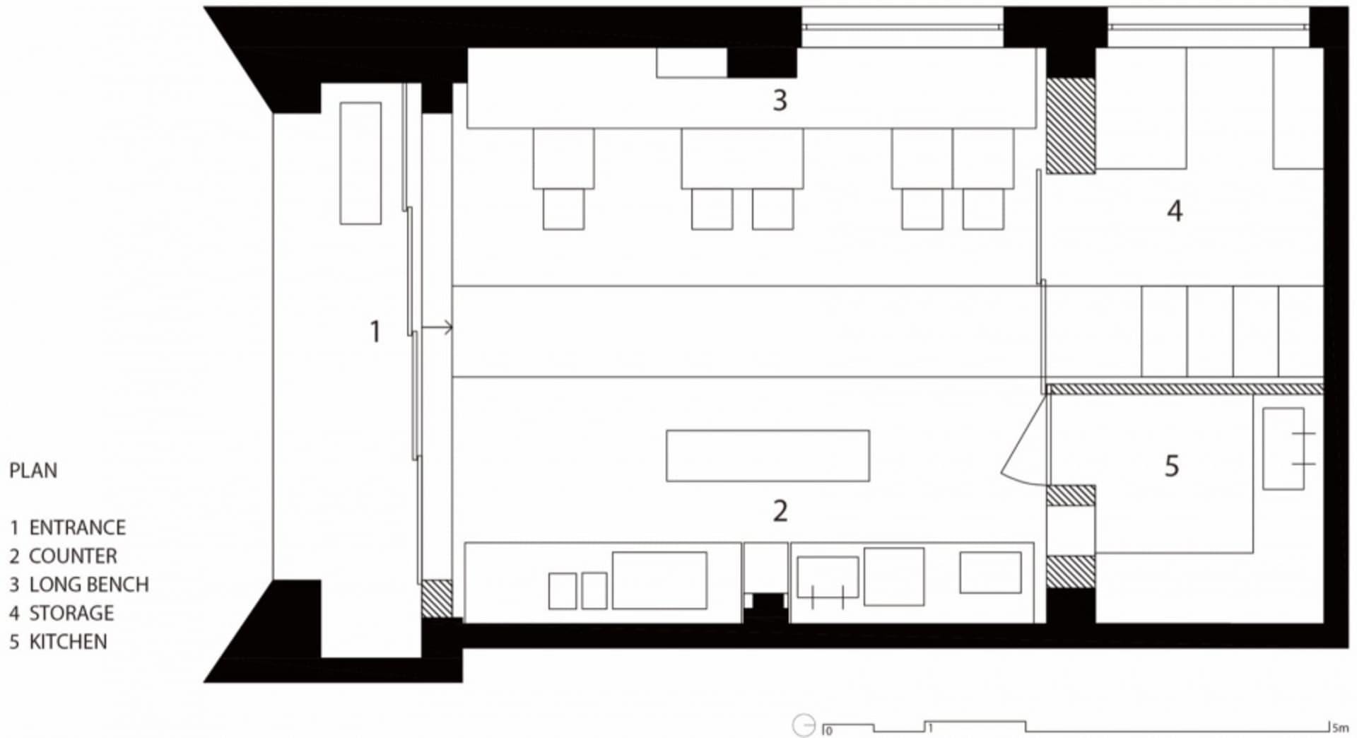 A 2D architectural drawing of a modern food court counter area.