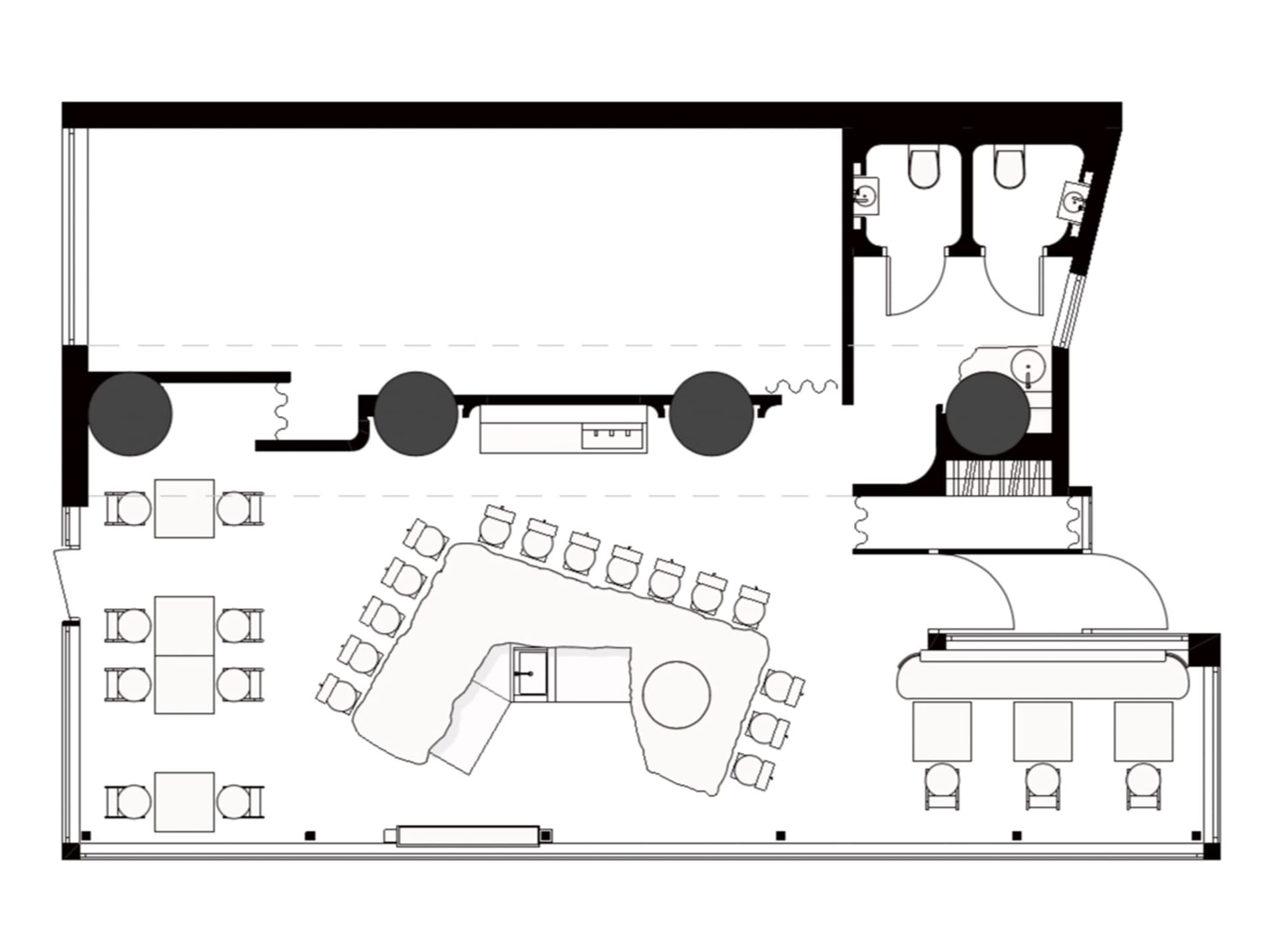 A detailed 2D architectural drawing of a conference room layout plan.