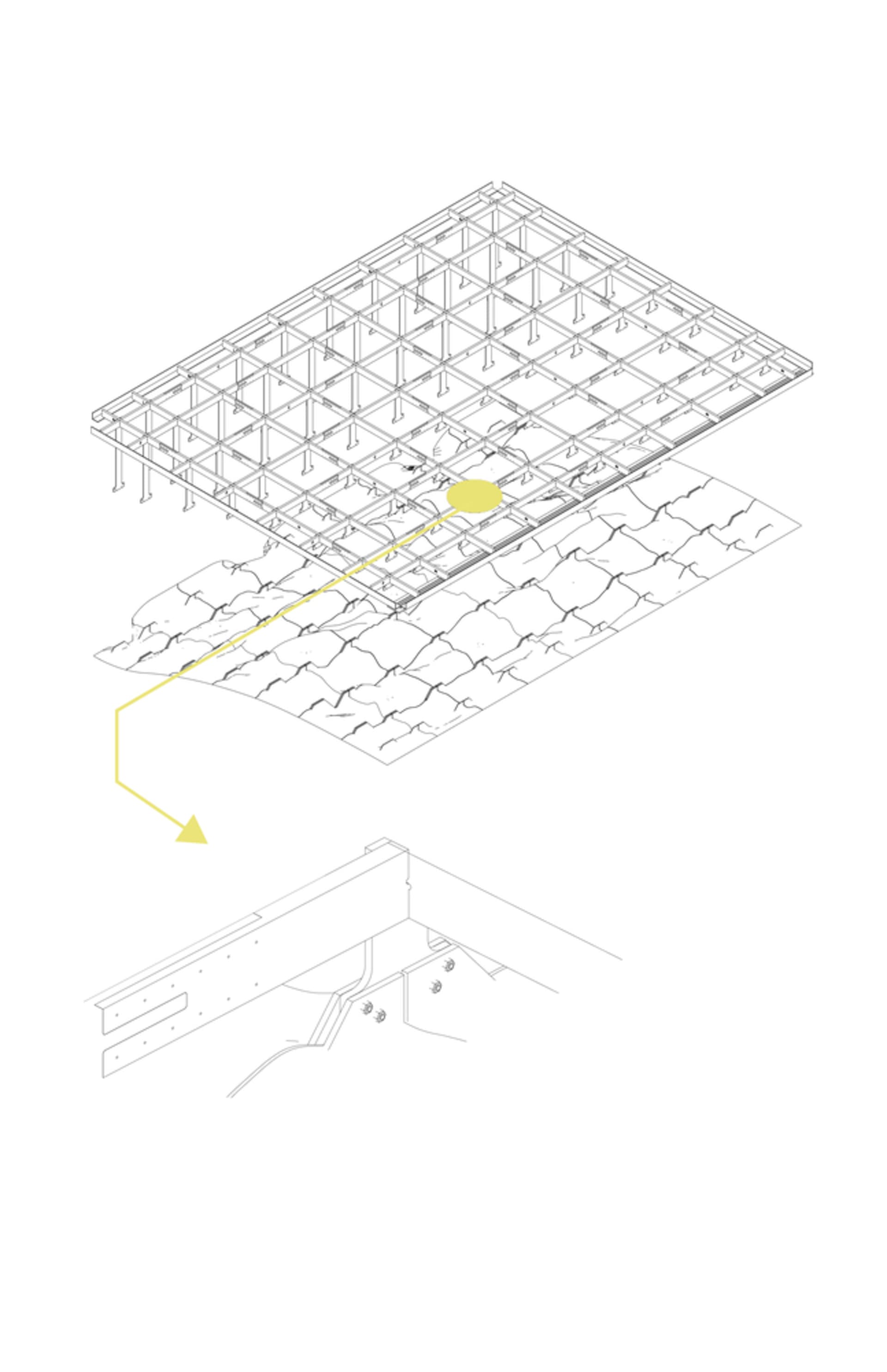 Diagram of a metal frame structural grid system.