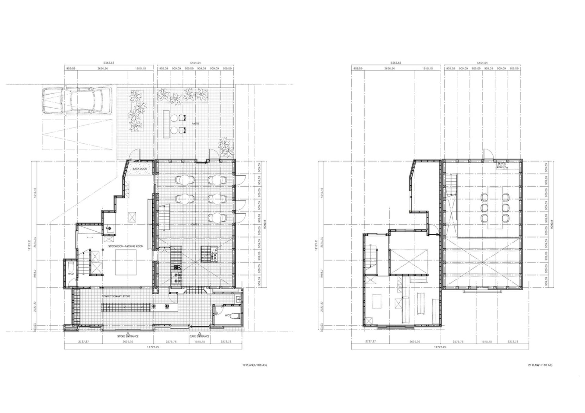 Technical blueprint of a modern architectural floor plan.