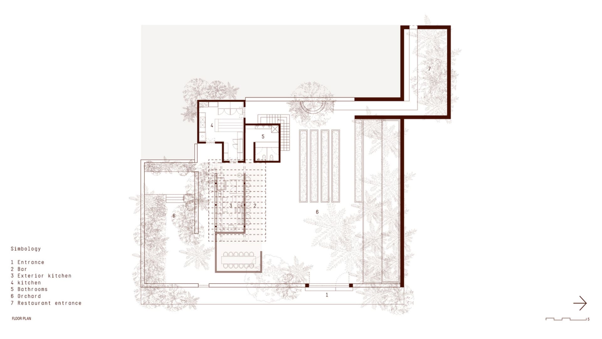 Architectural representation of a building's floor plan shown in white lines on a white background.
