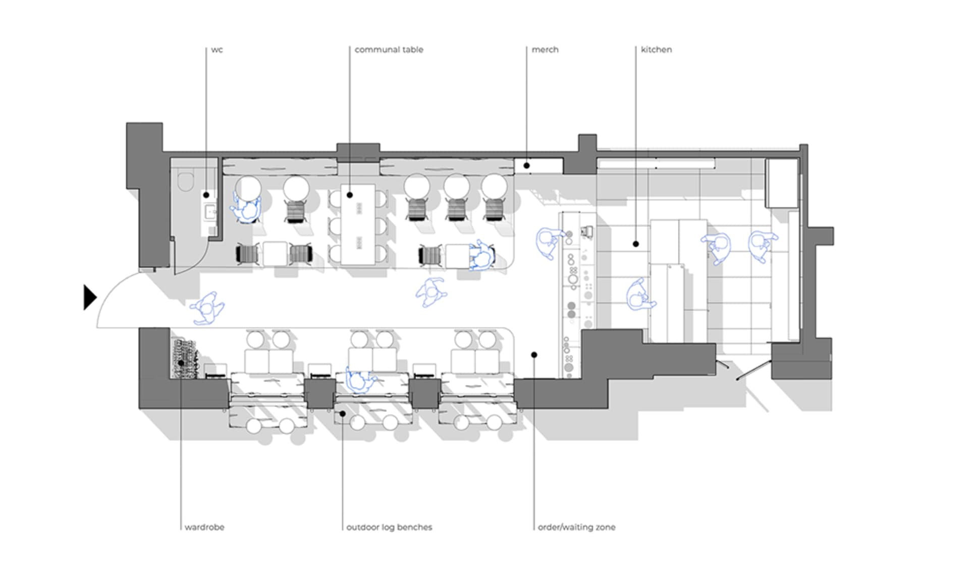 Floor plan of an industrial-style loft interior design