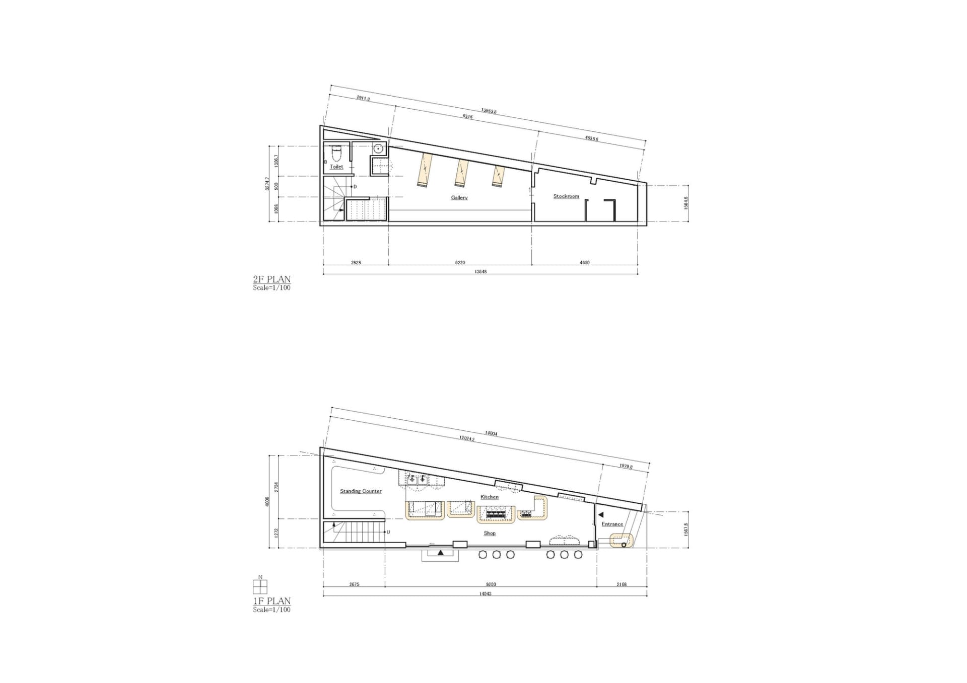Floor plan of a building with labeled rooms and dimensions.