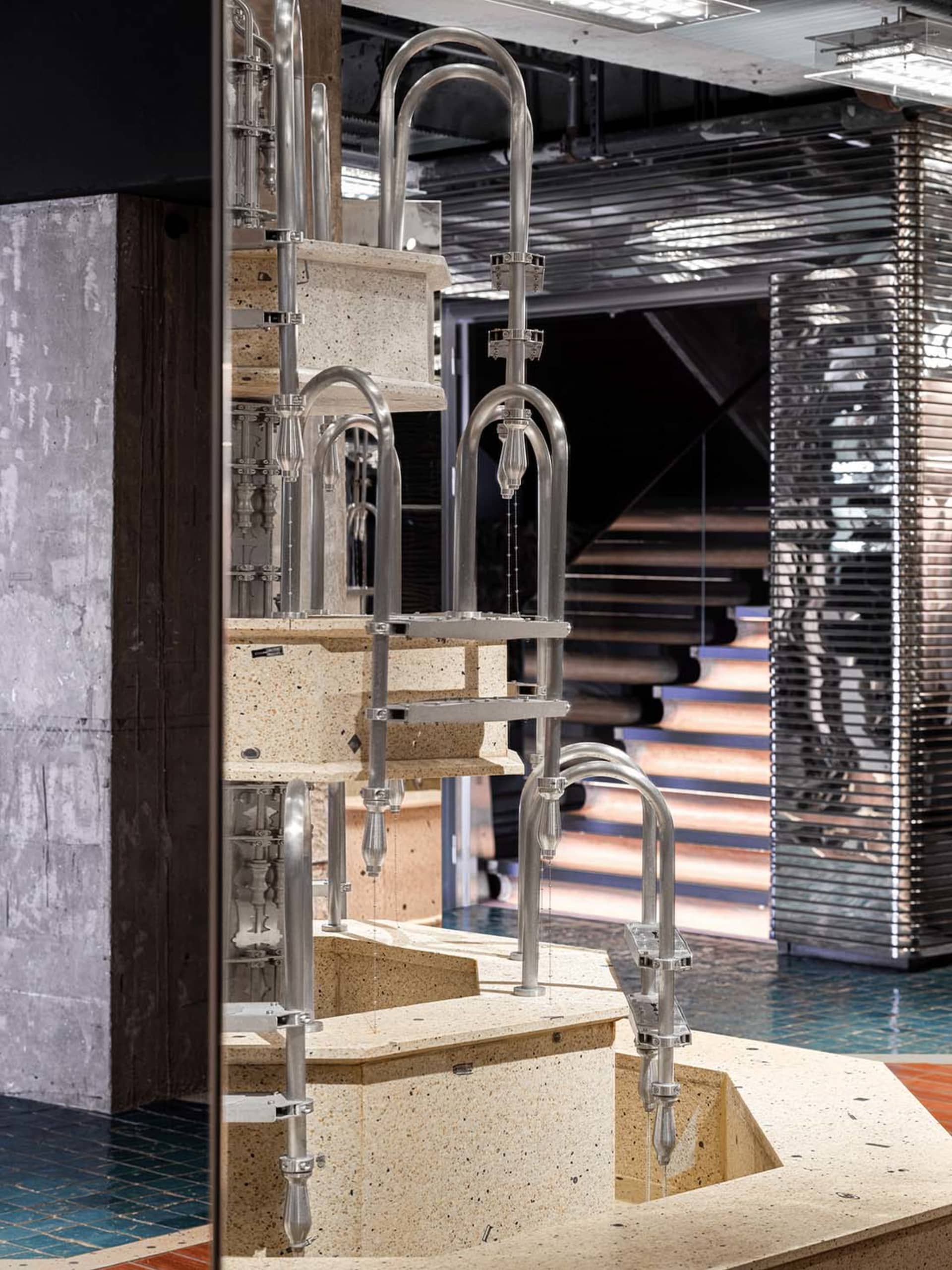 Industrial retail storefront made of concrete with metal elements