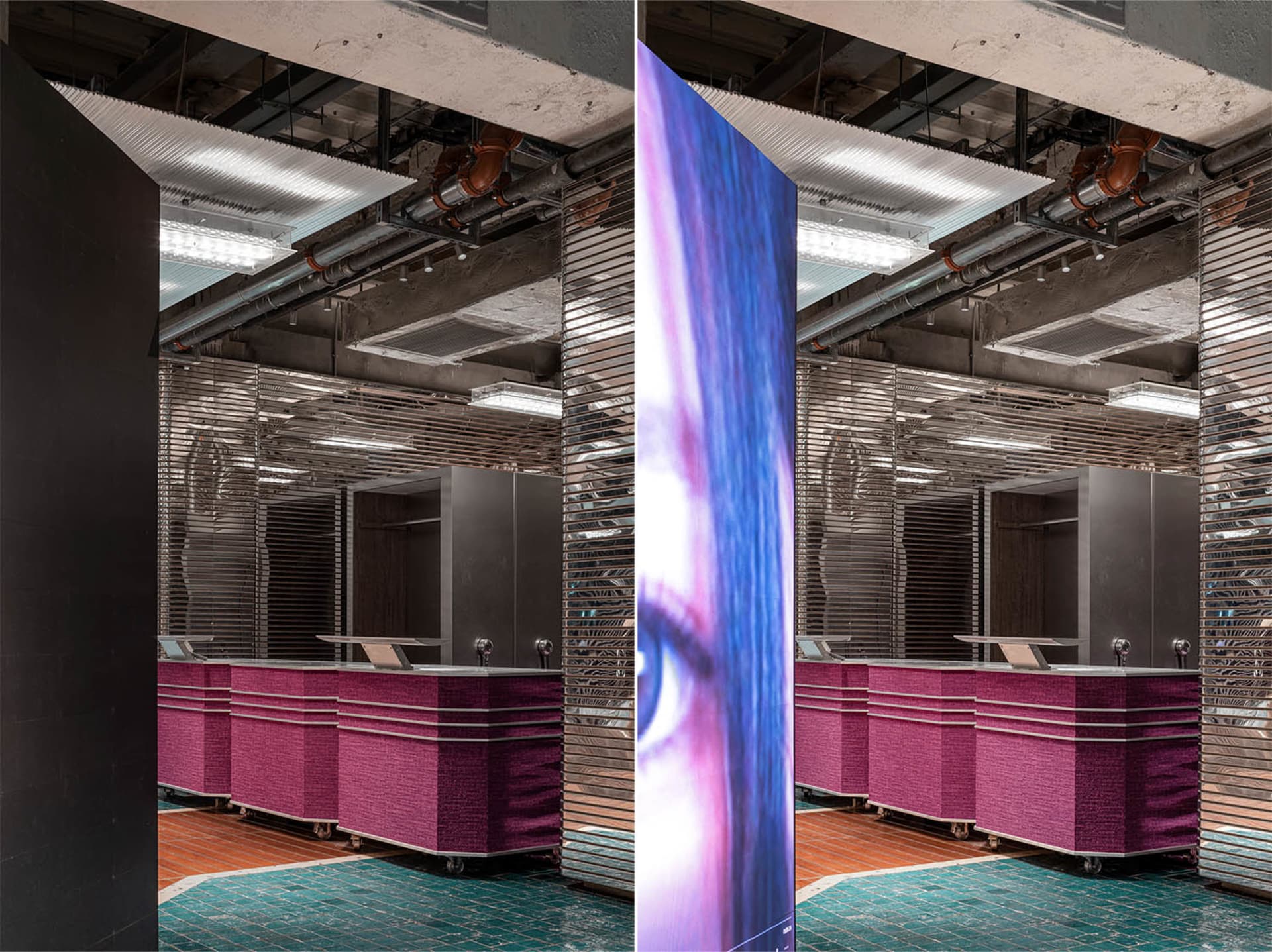 Modern interior design of a retail shop featuring a metallic texture