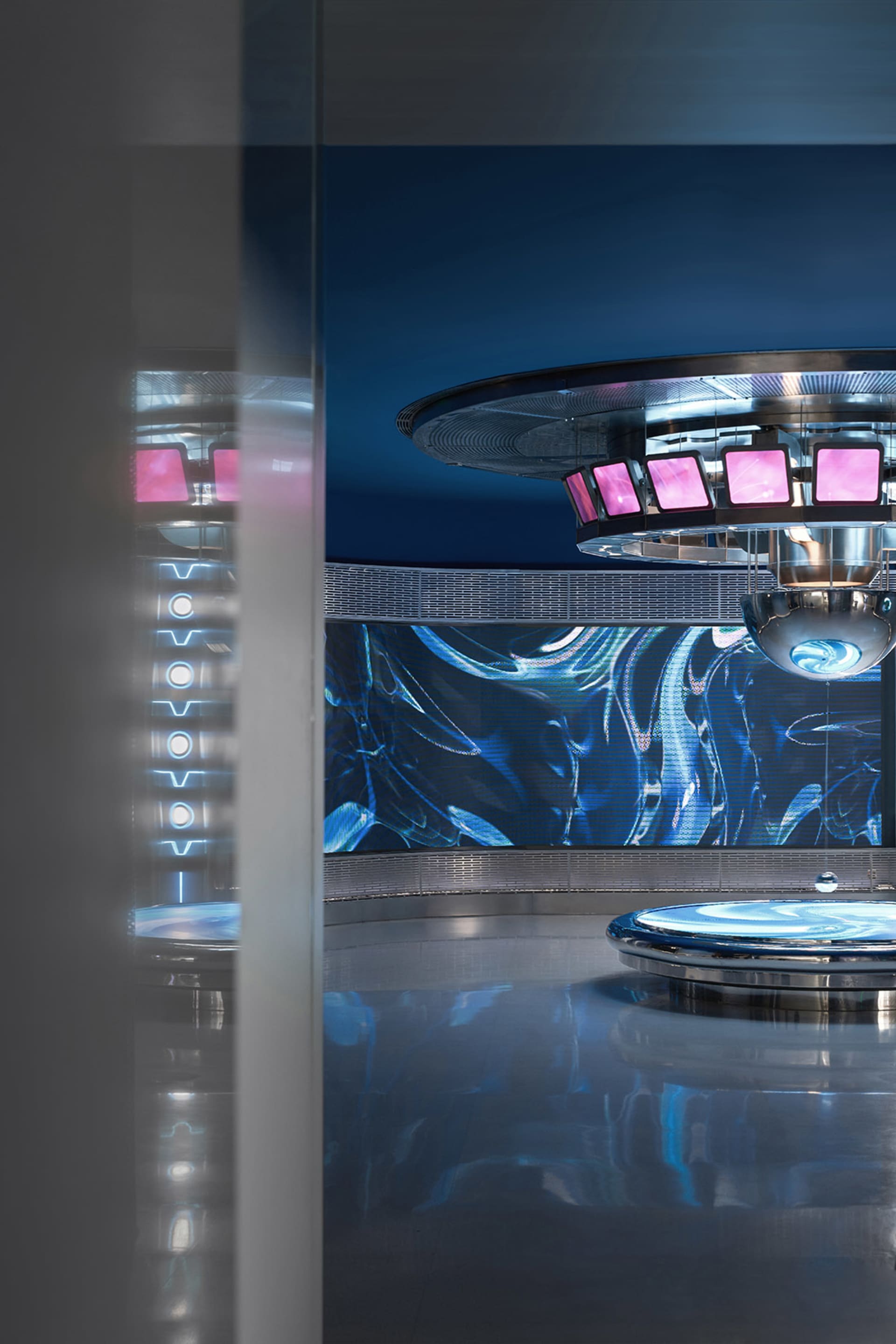 A modern interior space featuring metal materials
