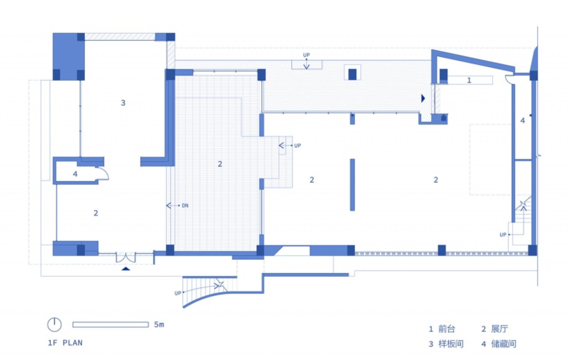 2D technical drawing of an architecture showroom layout