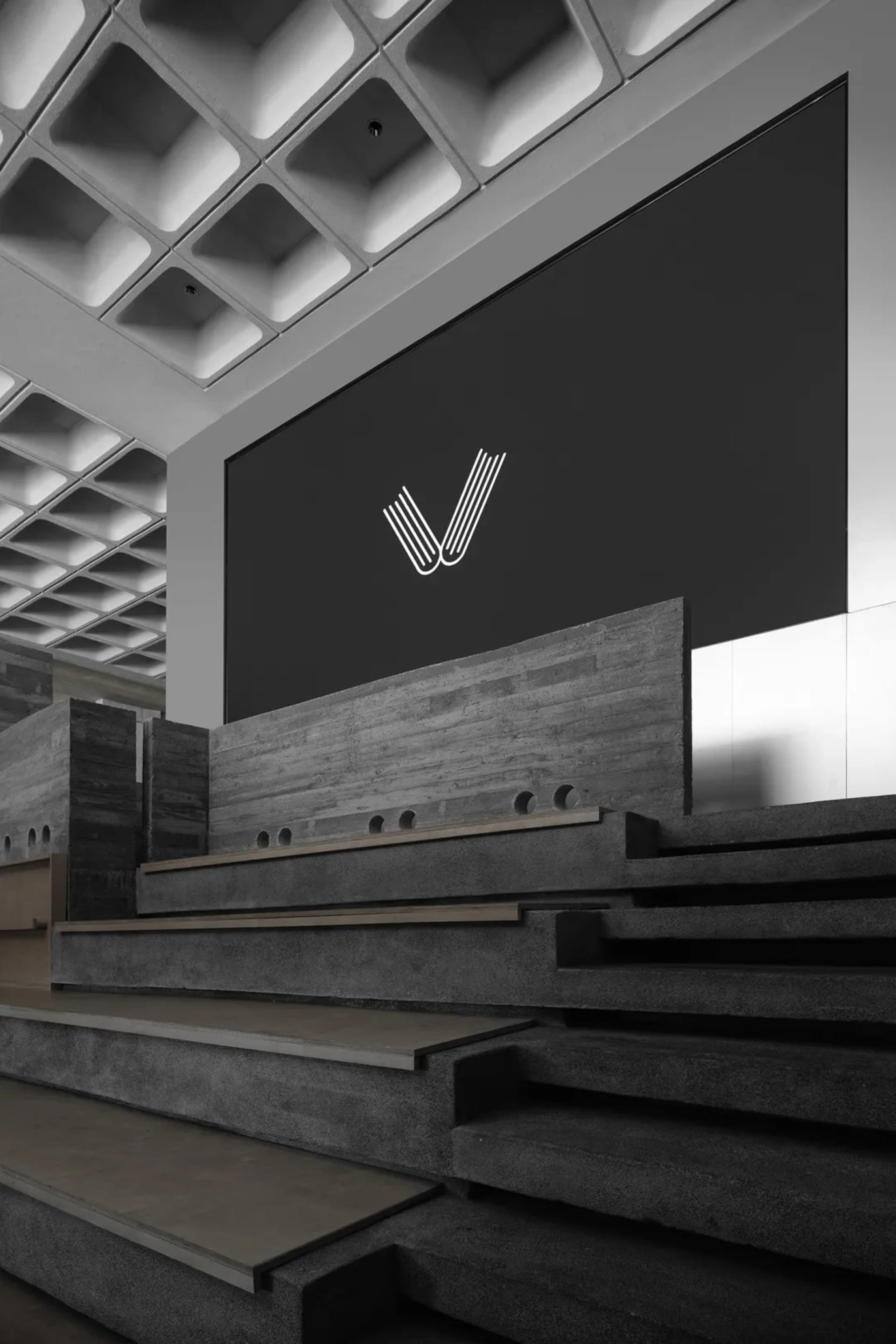 Modern conference venue with concrete and metal materials