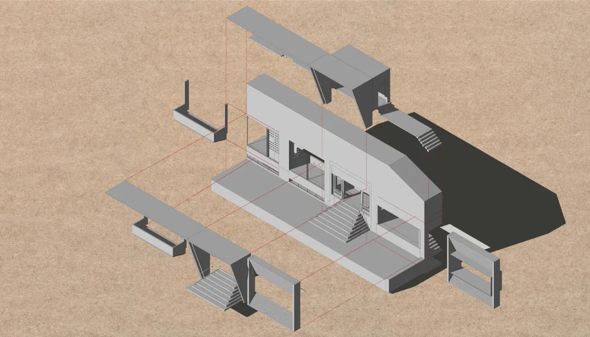 Modern exterior image of a building rendered in a 3D perspective.
