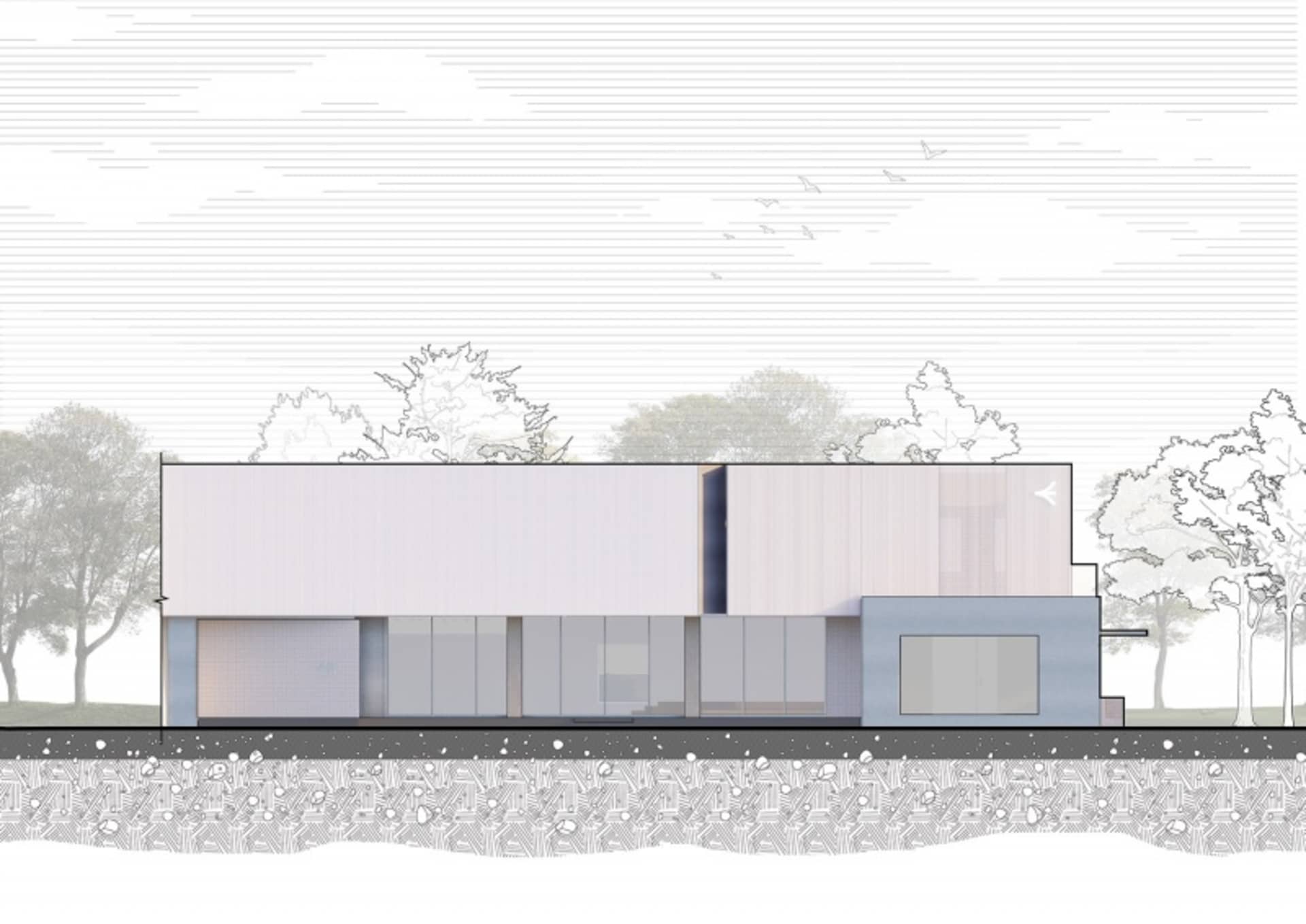 Modern architectural design featuring glass and steel materials.