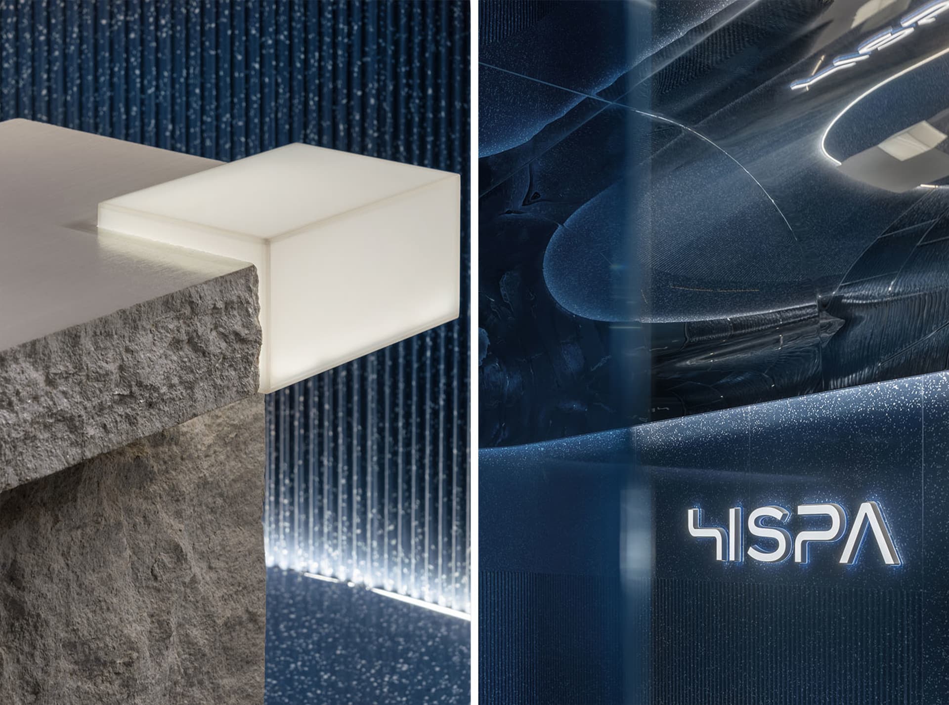 Modern spa interior featuring glass elements.