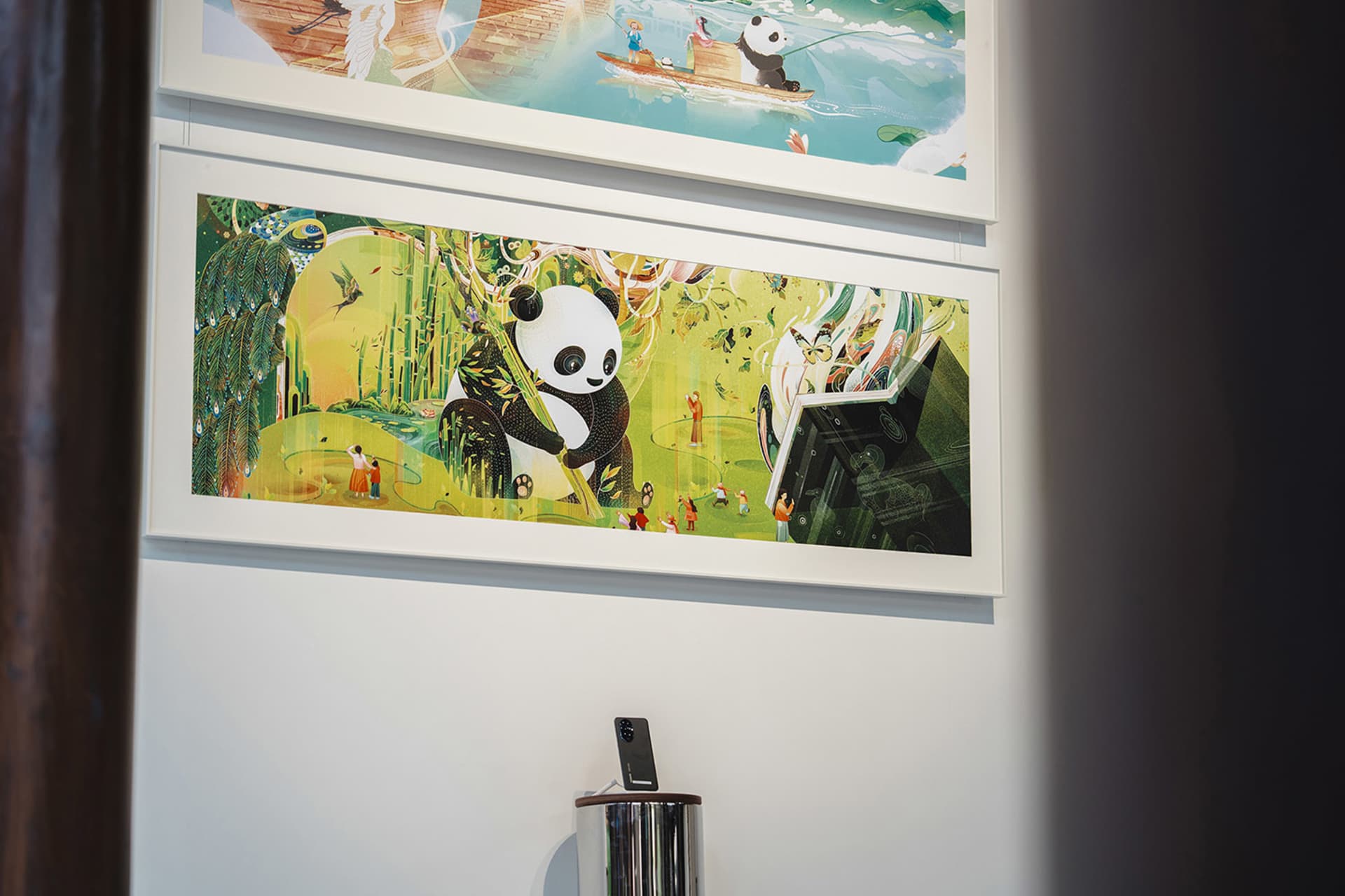 Illustration of a panda in a colorful forest