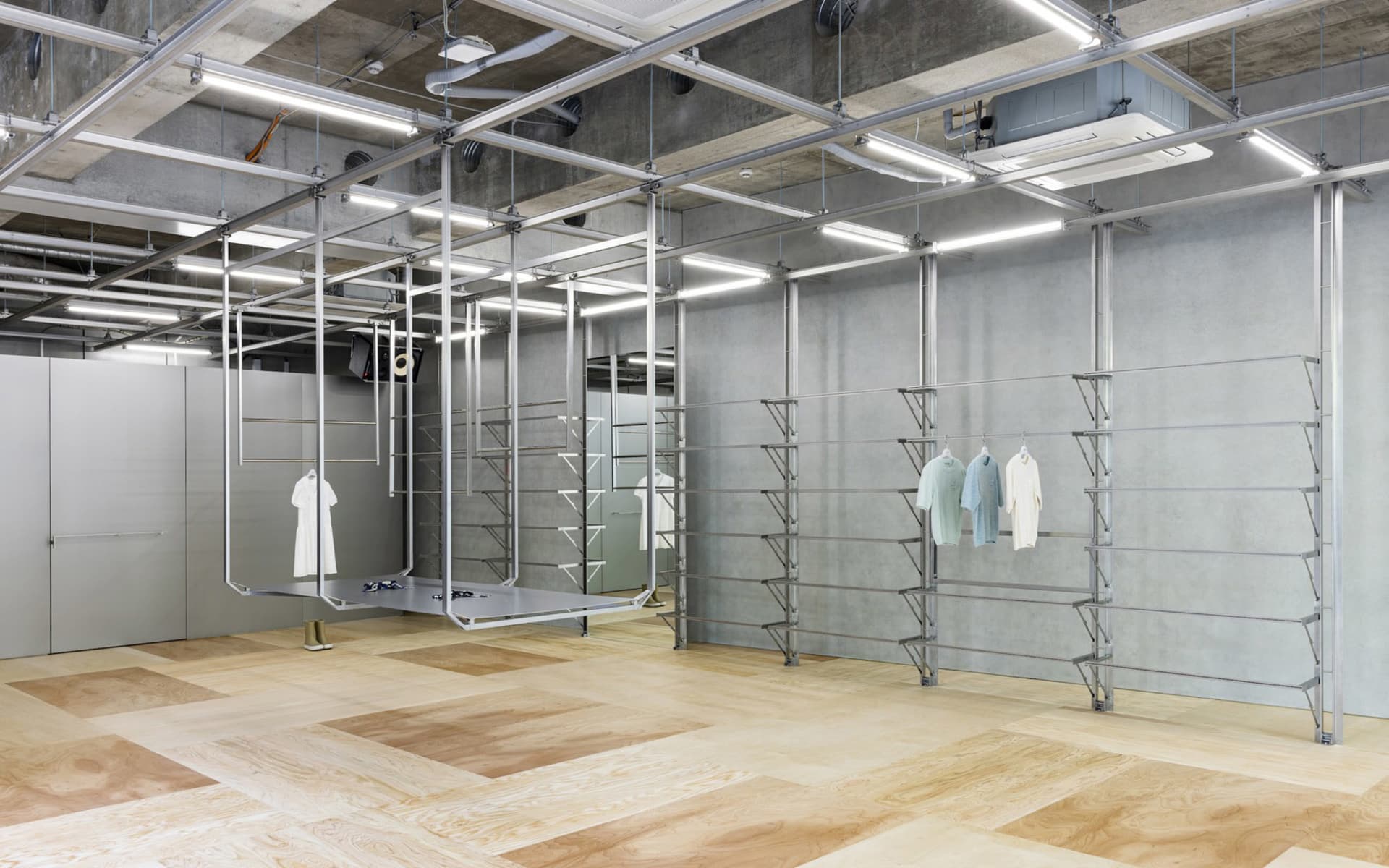 Metal racks in industrial retail space