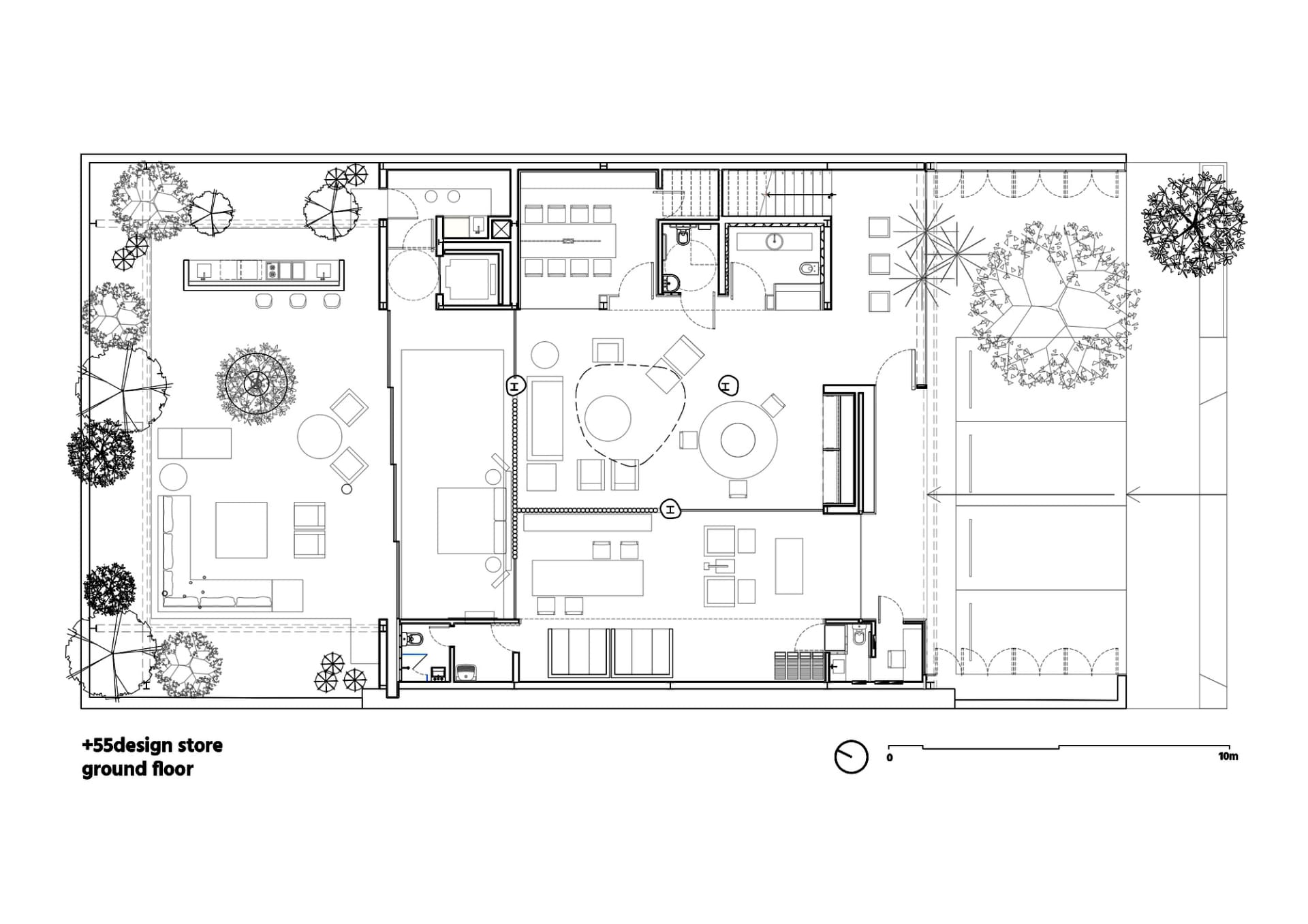 一張現代零售空間的2D建築圖。