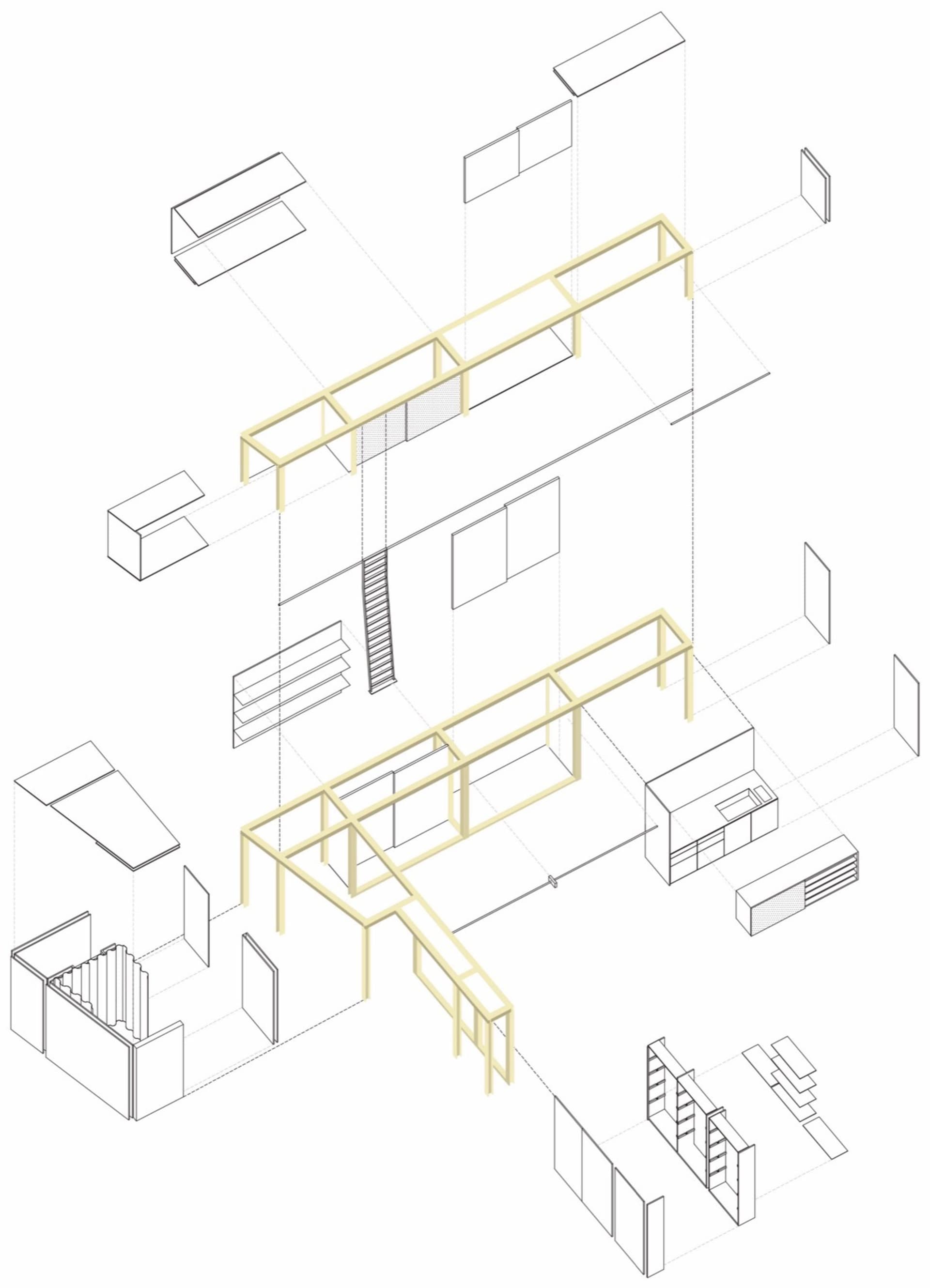 Modern architecture with wooden frame and open-plan design