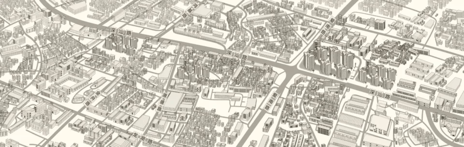 Detailed urban planning layout with various buildings and roads.