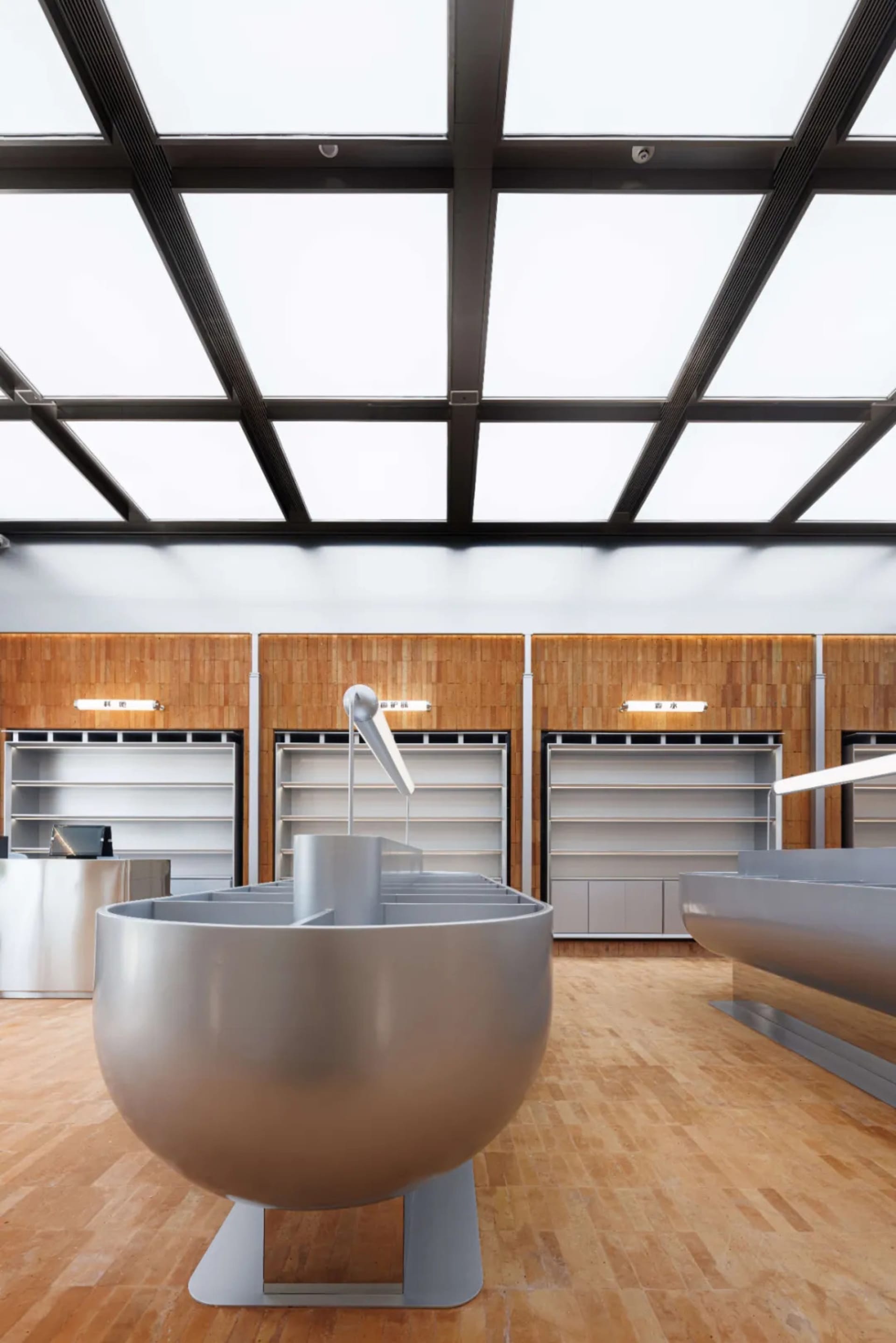 Modern retail shop featuring metal and wood materials