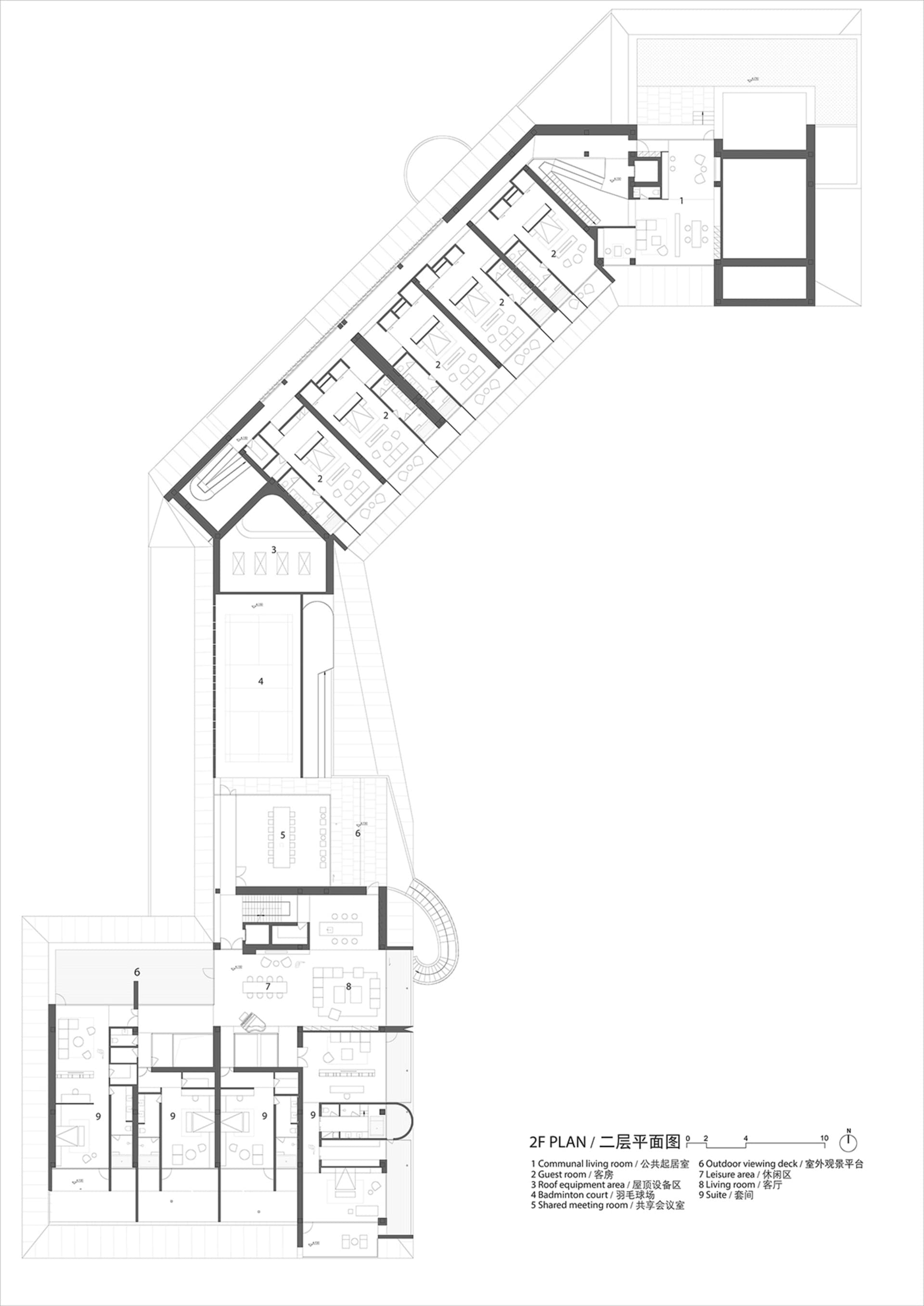 建築內部的詳細建築平面圖。