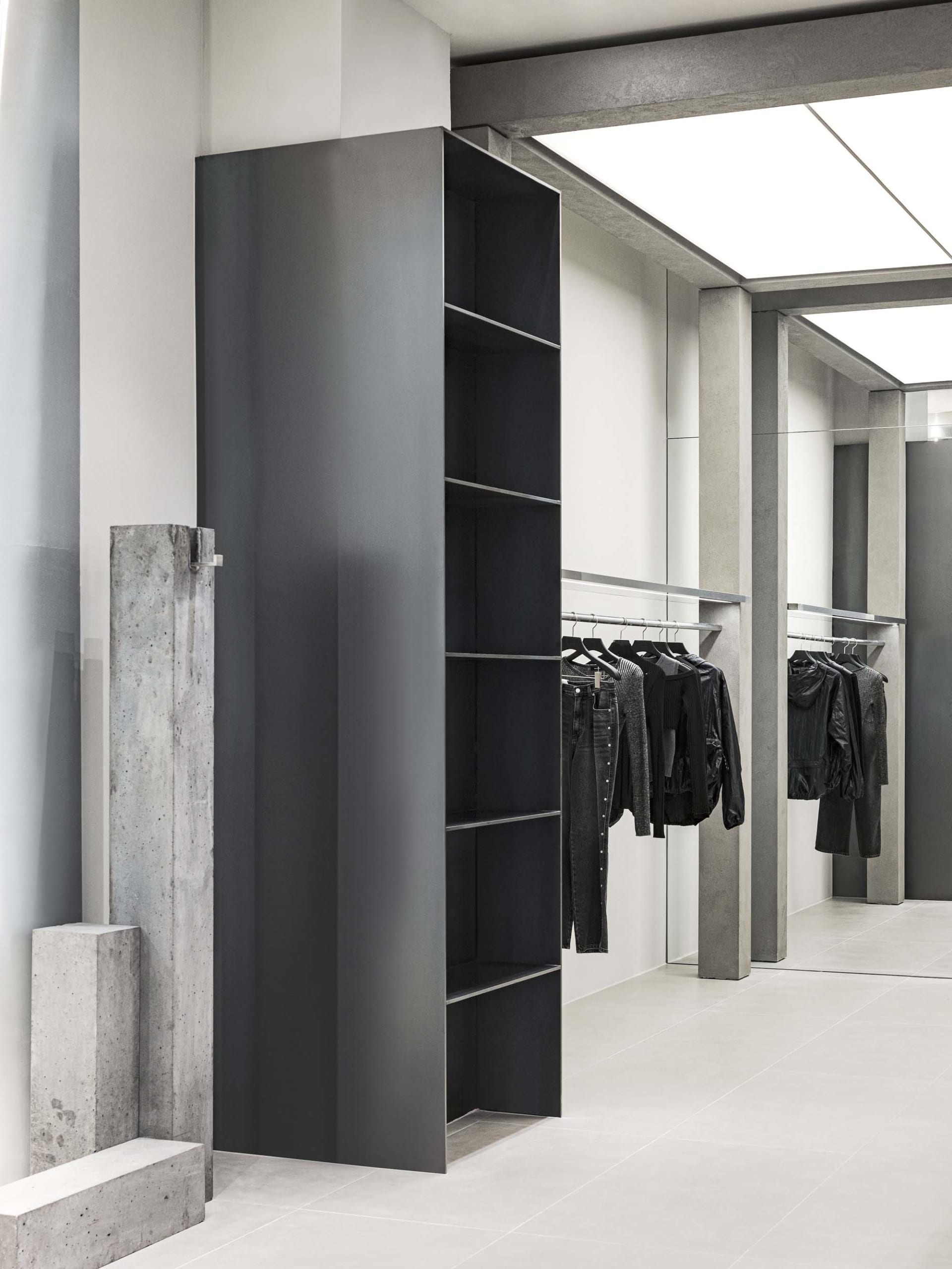 Modern clothing store with concrete and metal materials