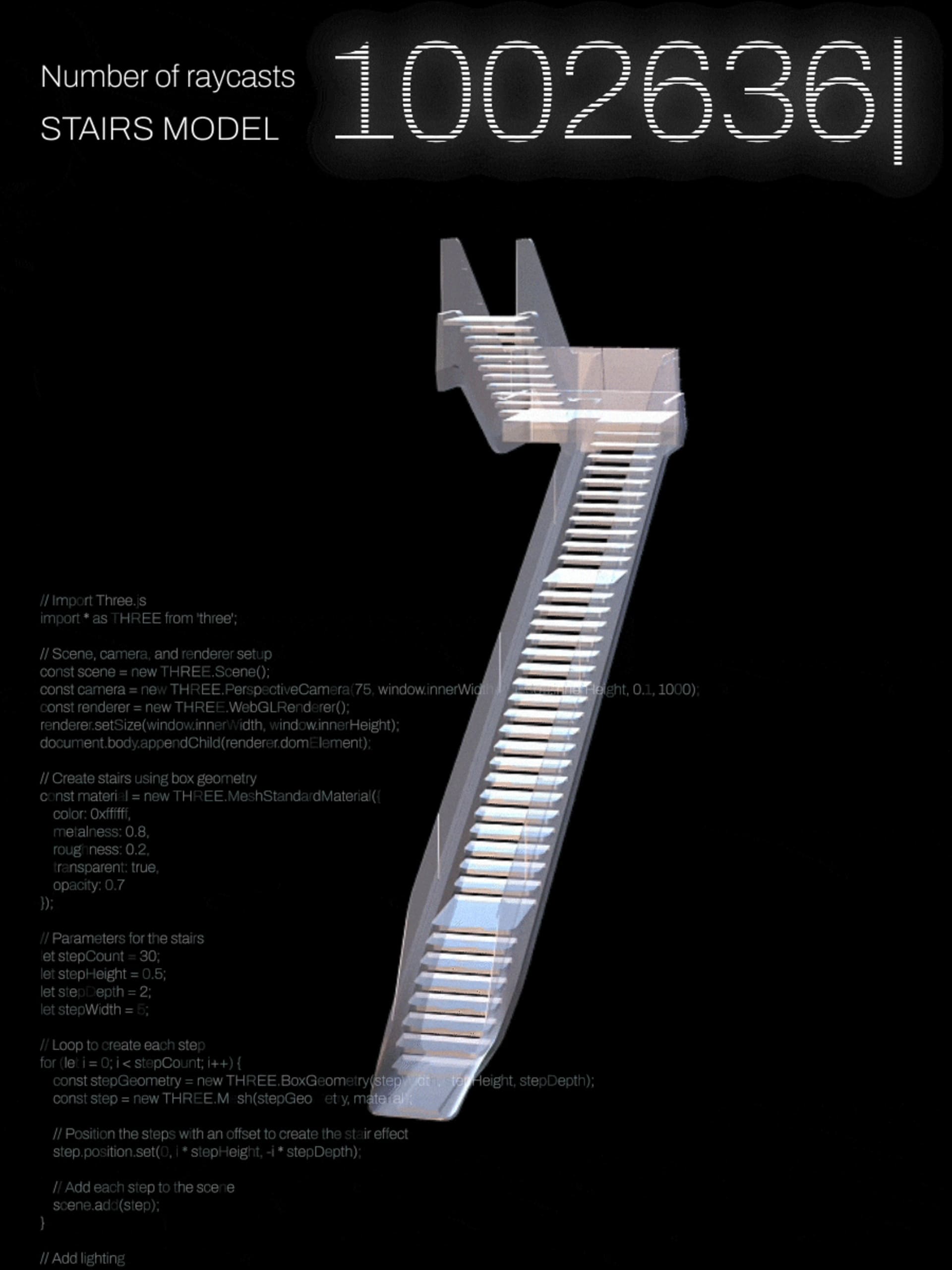 3D computer-generated model of a staircase