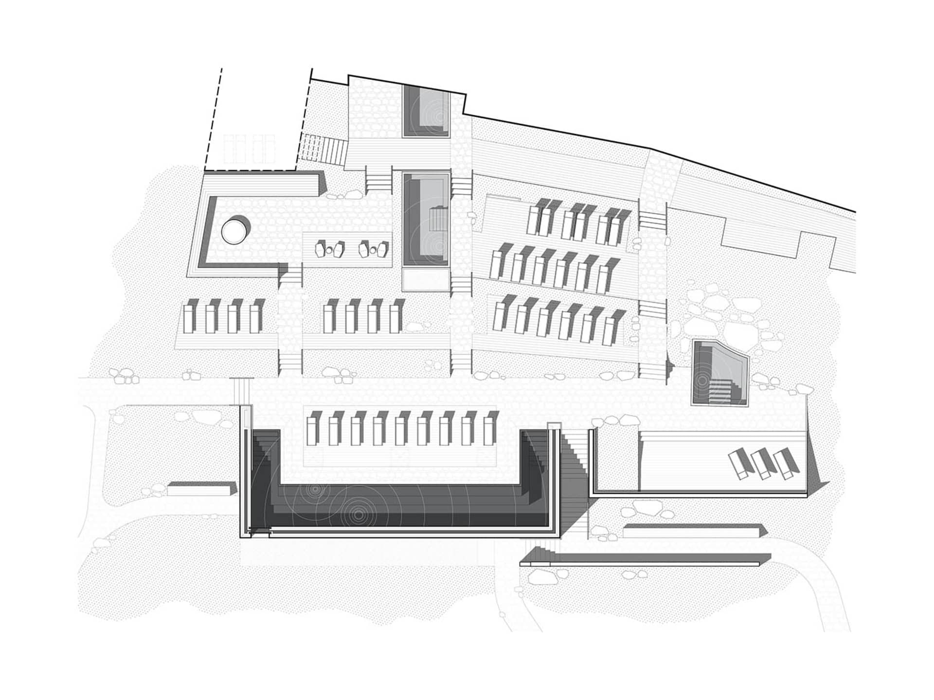Modern architectural plan of a building with concrete materials and modern design.
