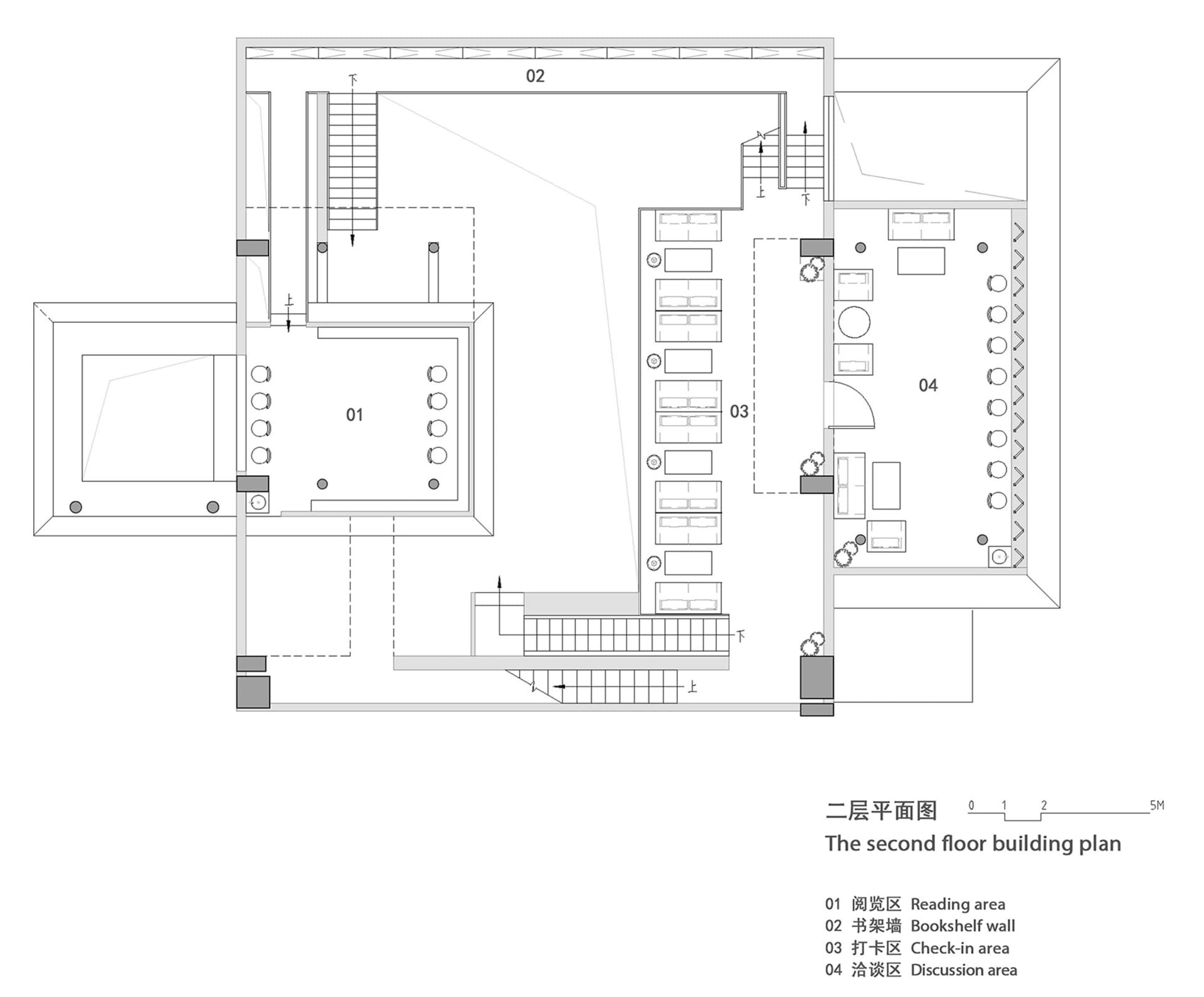現代辦公室空間的二樓平面配置