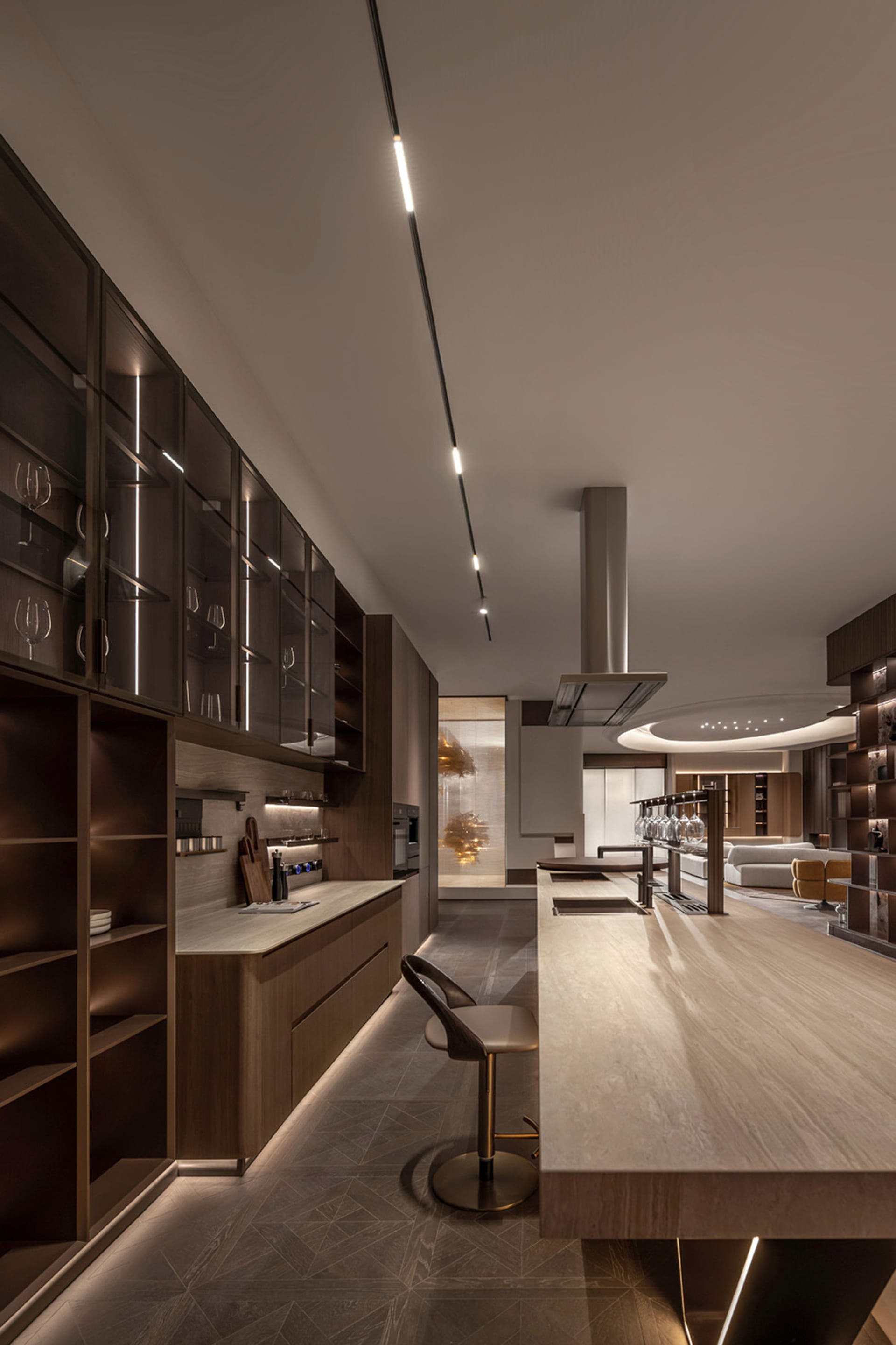 Modern kitchen featuring a wooden countertop with sleek, minimalist design.