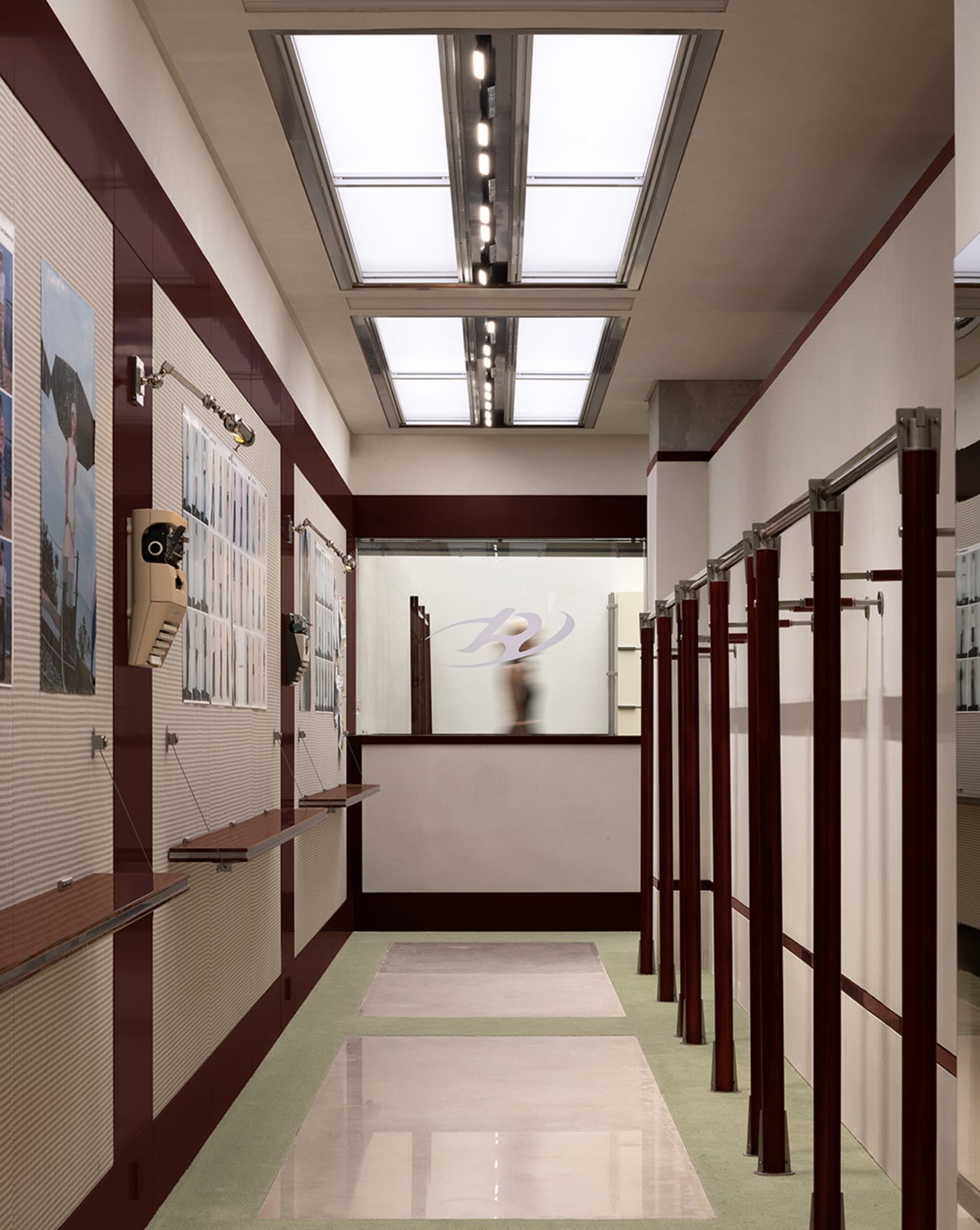 Modern industrial showroom featuring metal and glass elements
