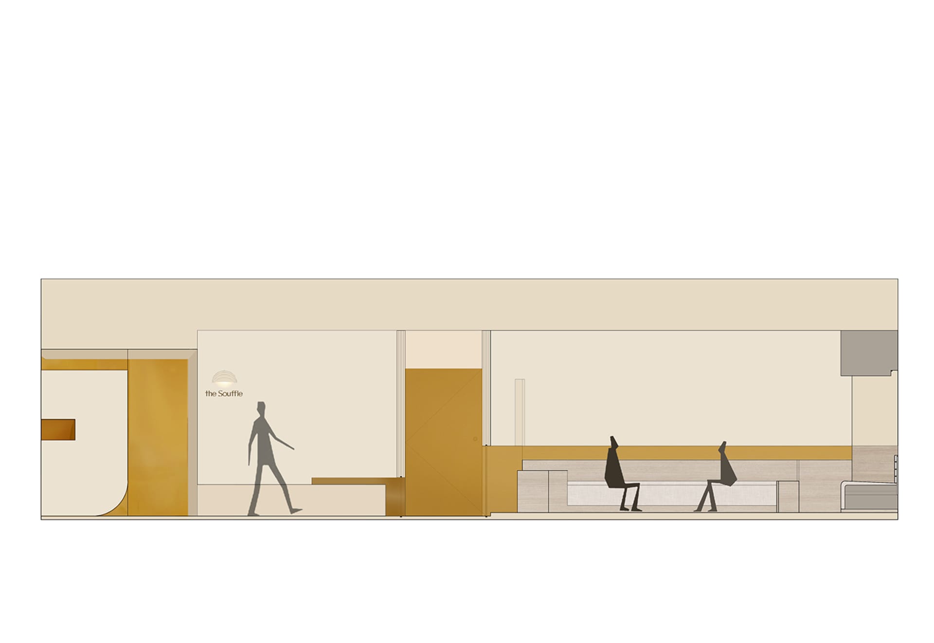 A modern retail storefront with glass walls and bright yellow accents.