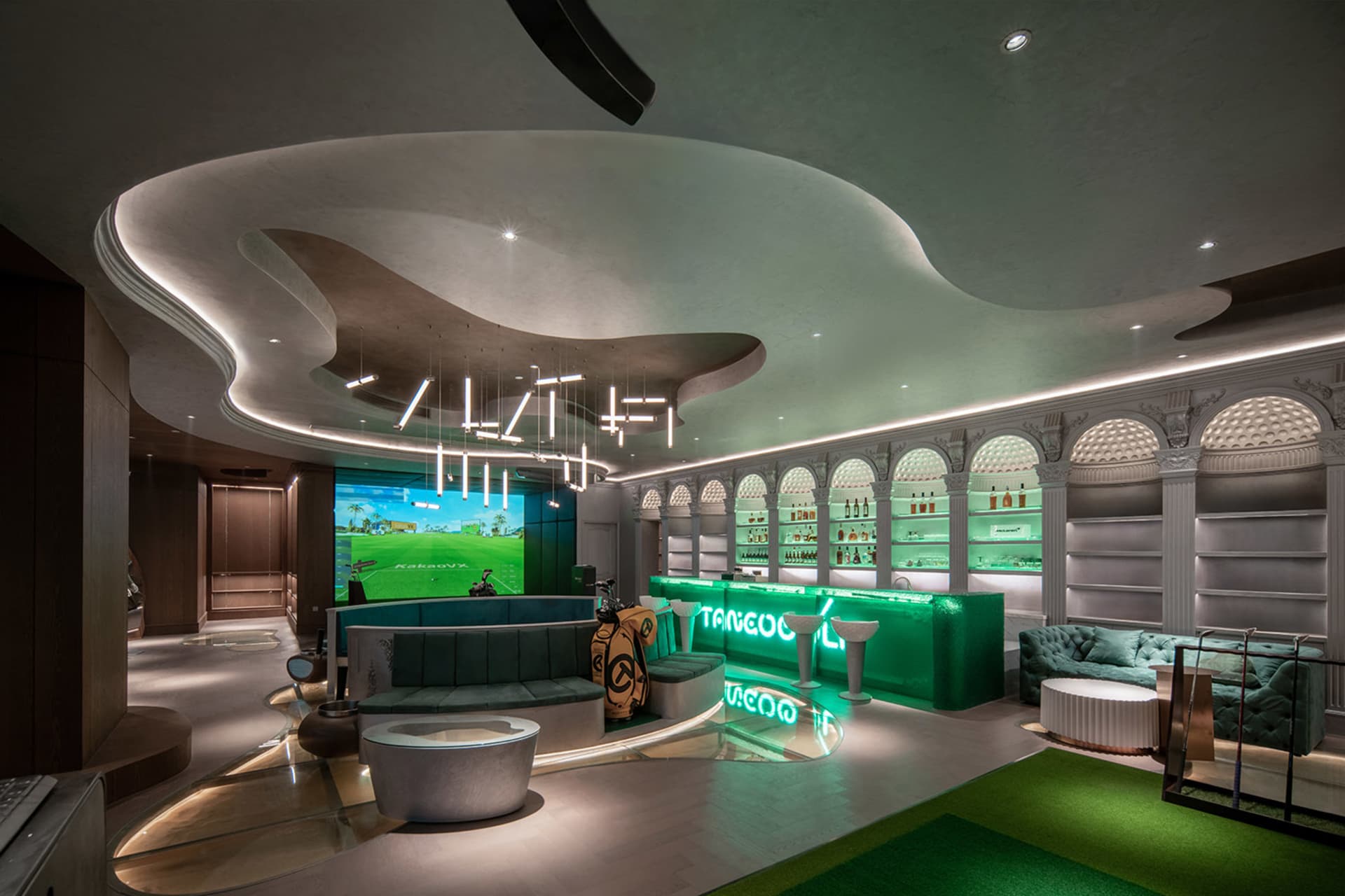 Modern retail space featuring glass walls, wooden floors, and stainless steel accents.