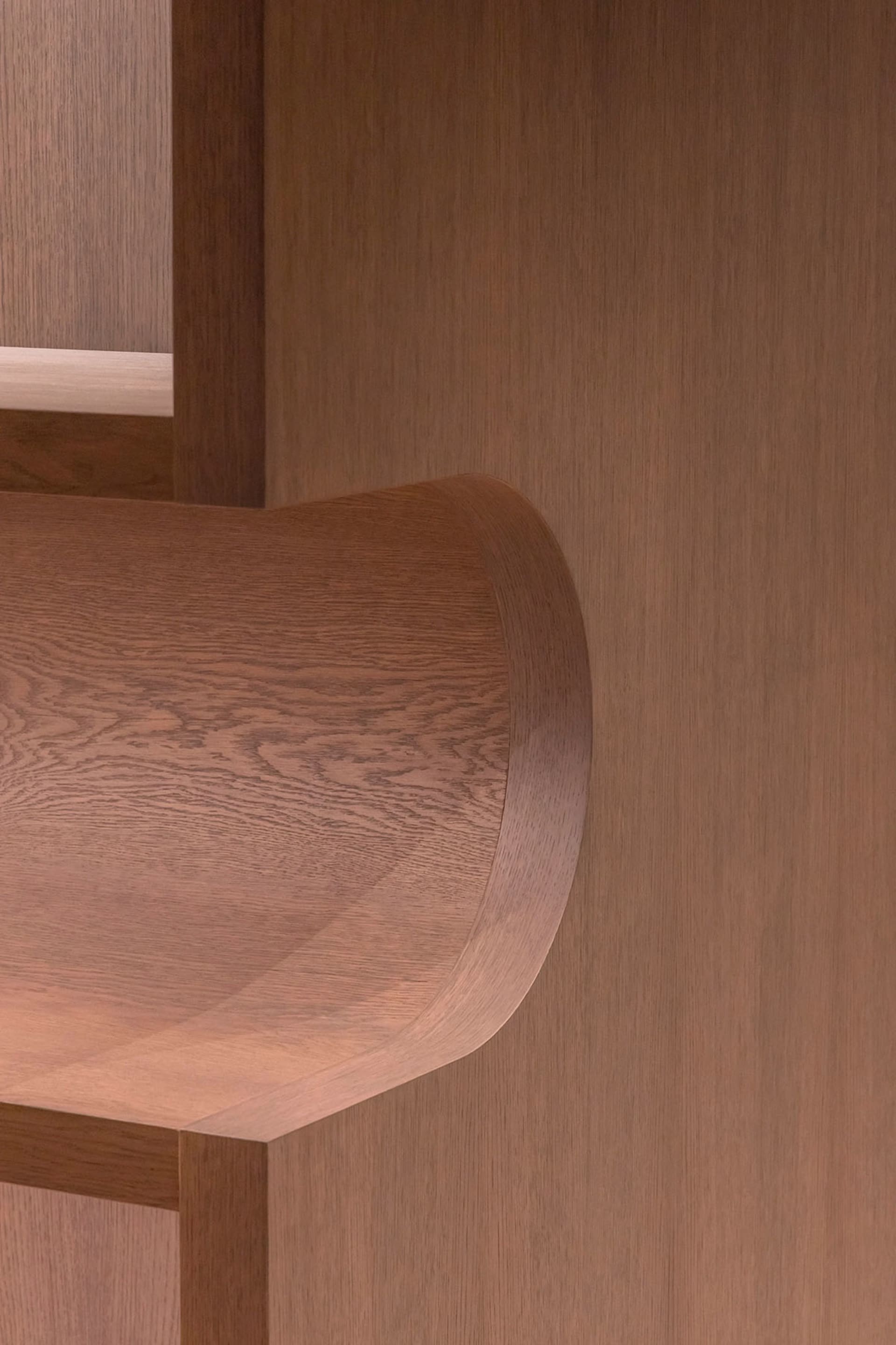Modern minimalist bookshelf with curved wooden edges