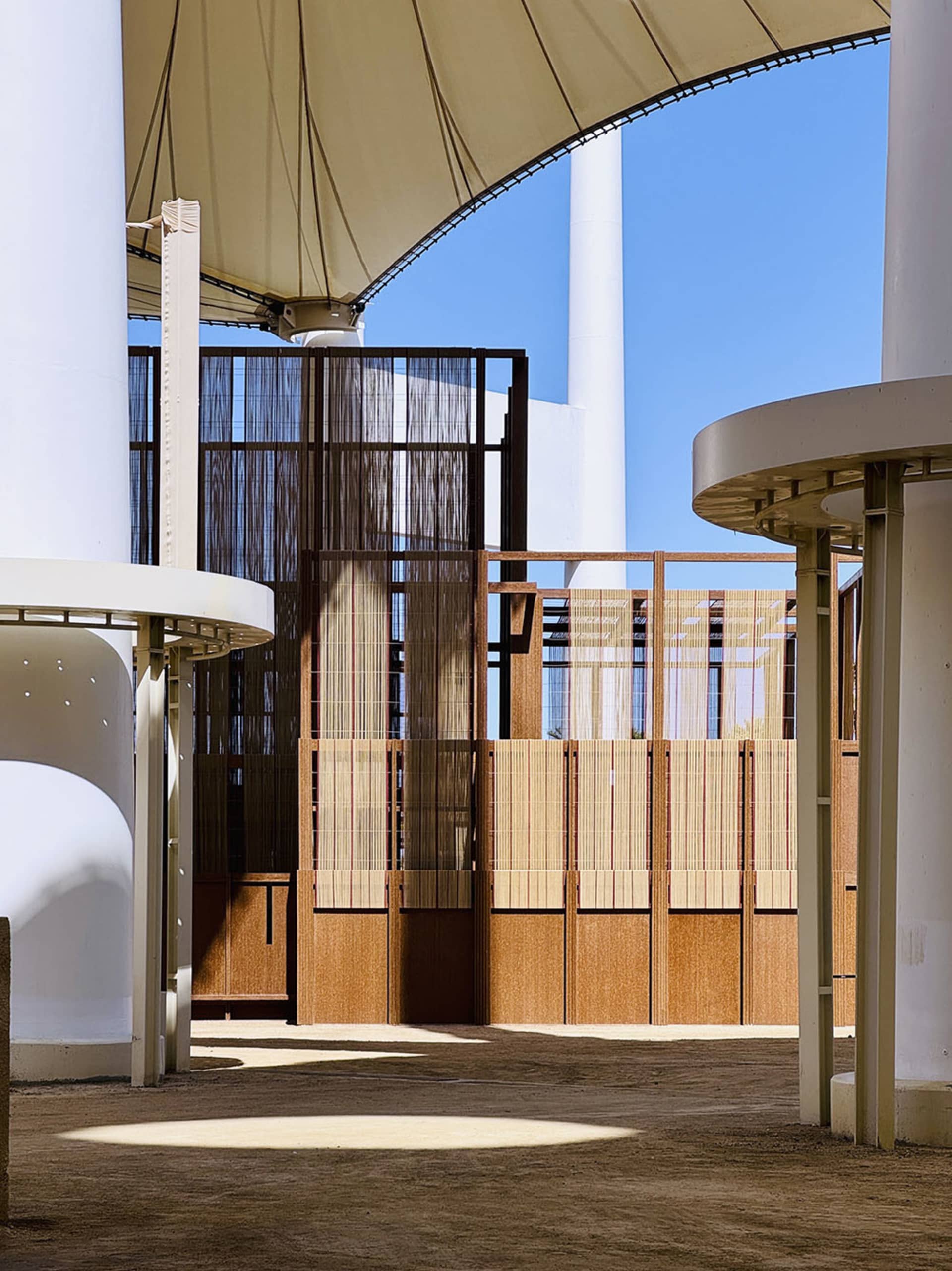 Modern architectural space featuring wooden elements.