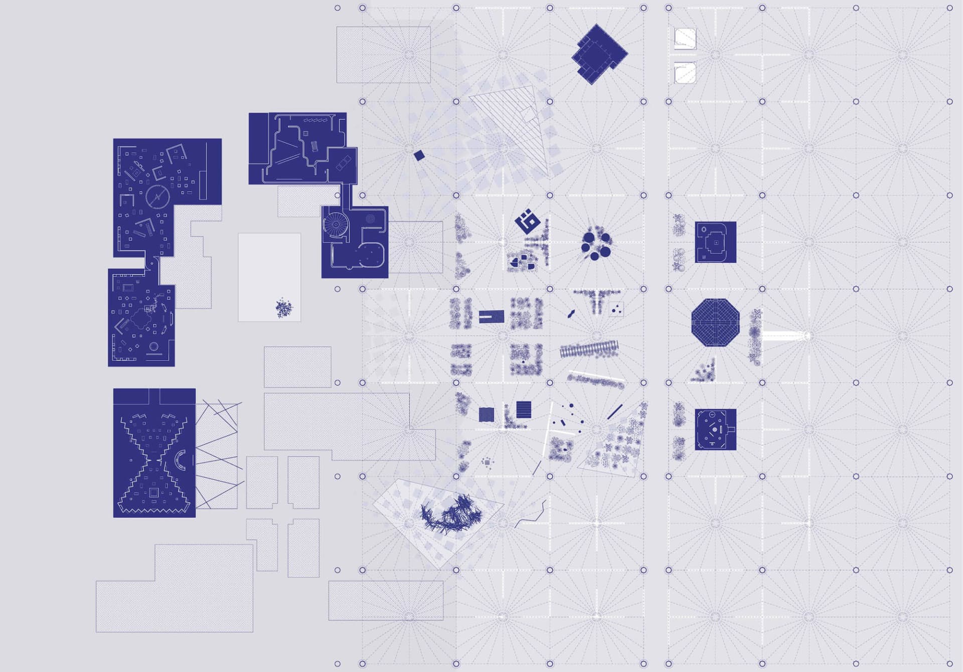 Architectural blueprint layout with detailed sections and symbols.