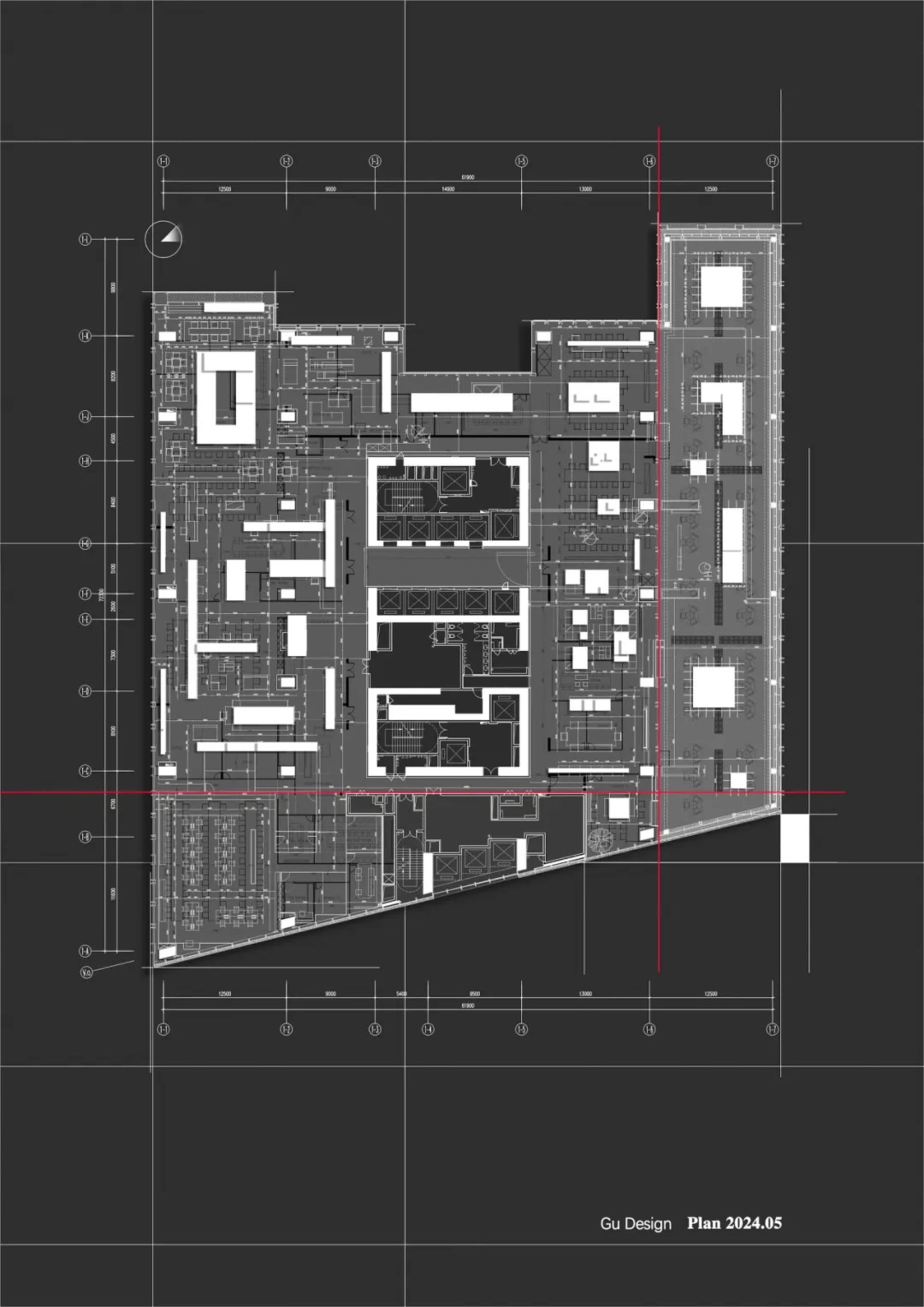 A detailed architectural floor plan of a modern office layout.