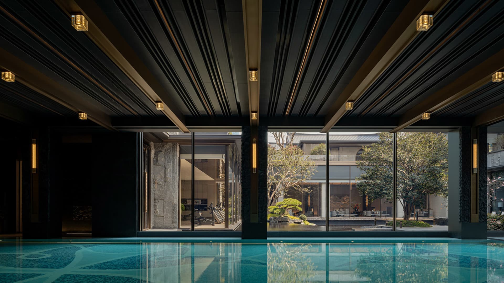 Modern spa with glass water elements