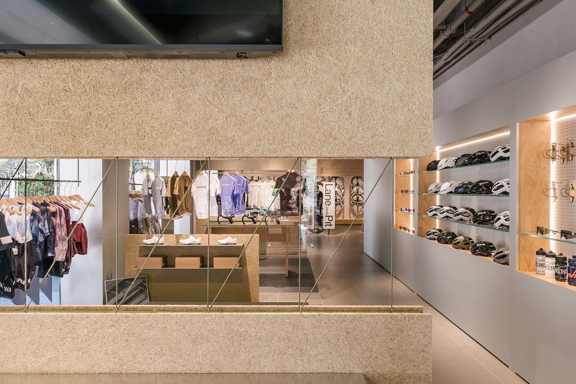 A retail store displaying clothing and accessories.