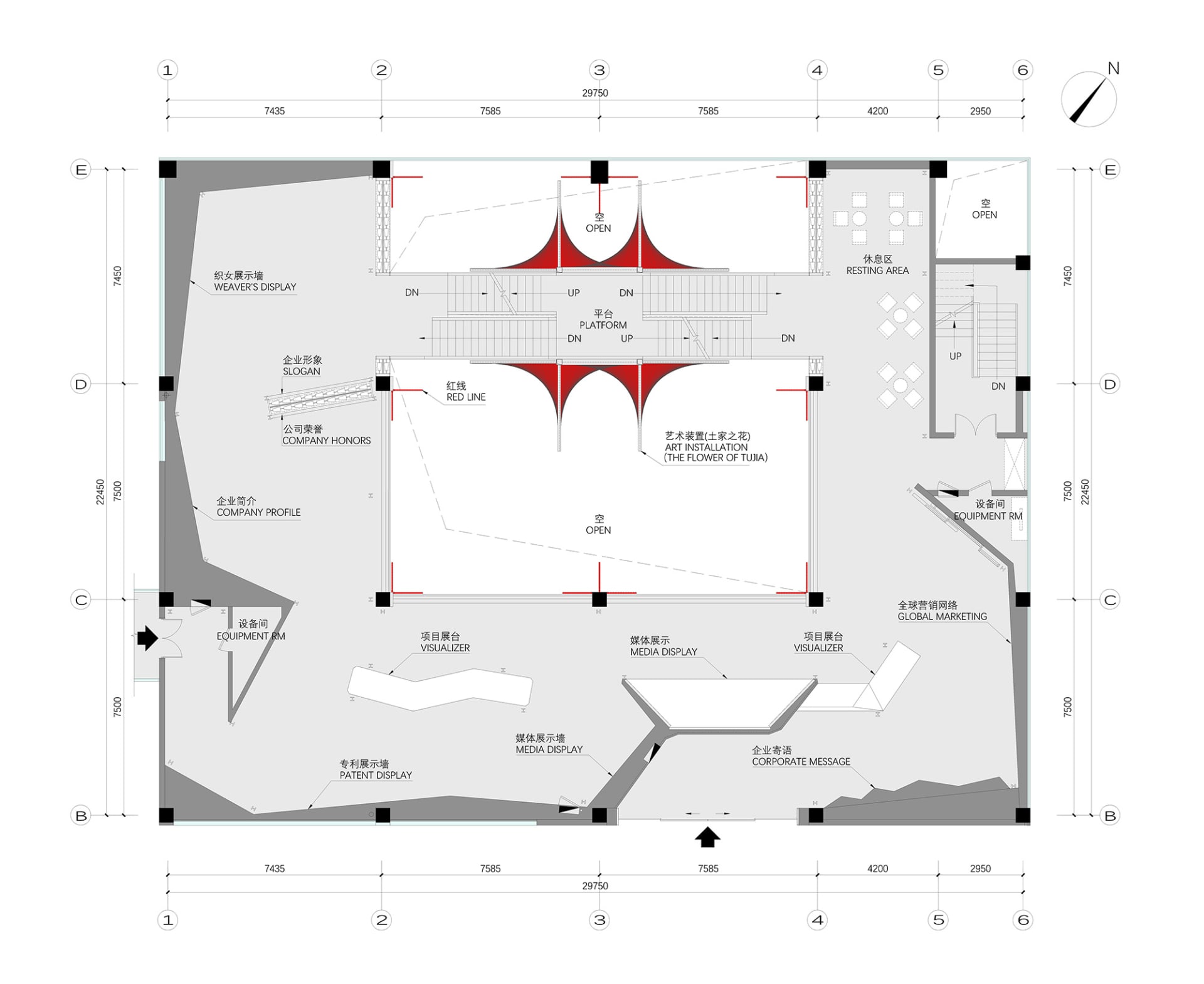 一張詳細的工業建築2D技術圖,呈現金屬結構與功能分區。