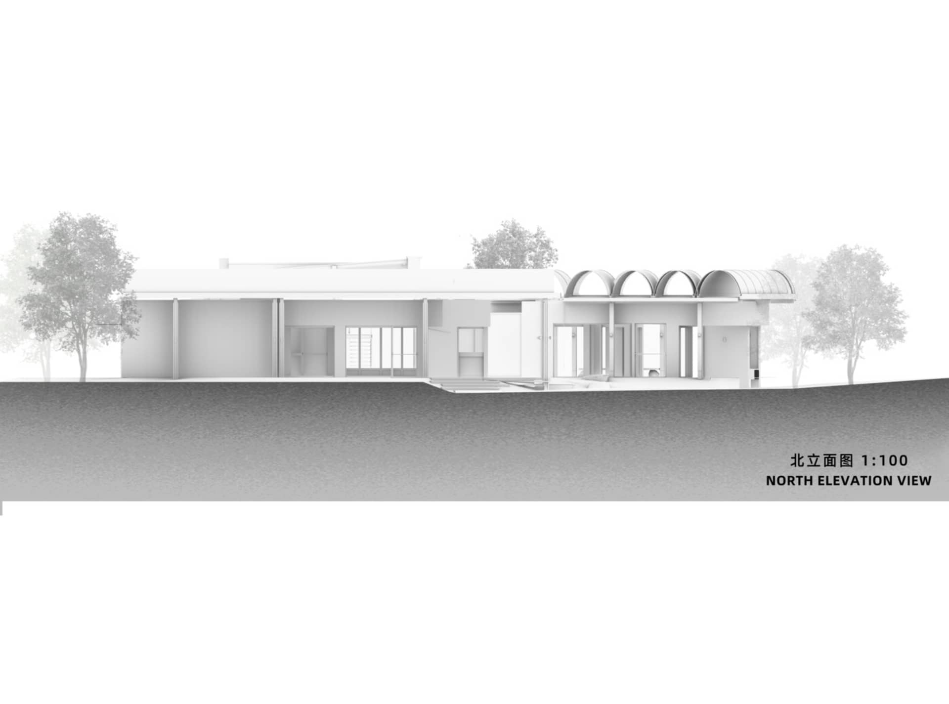 現代外觀建築設計，採用鋼材、玻璃與混凝土材質。