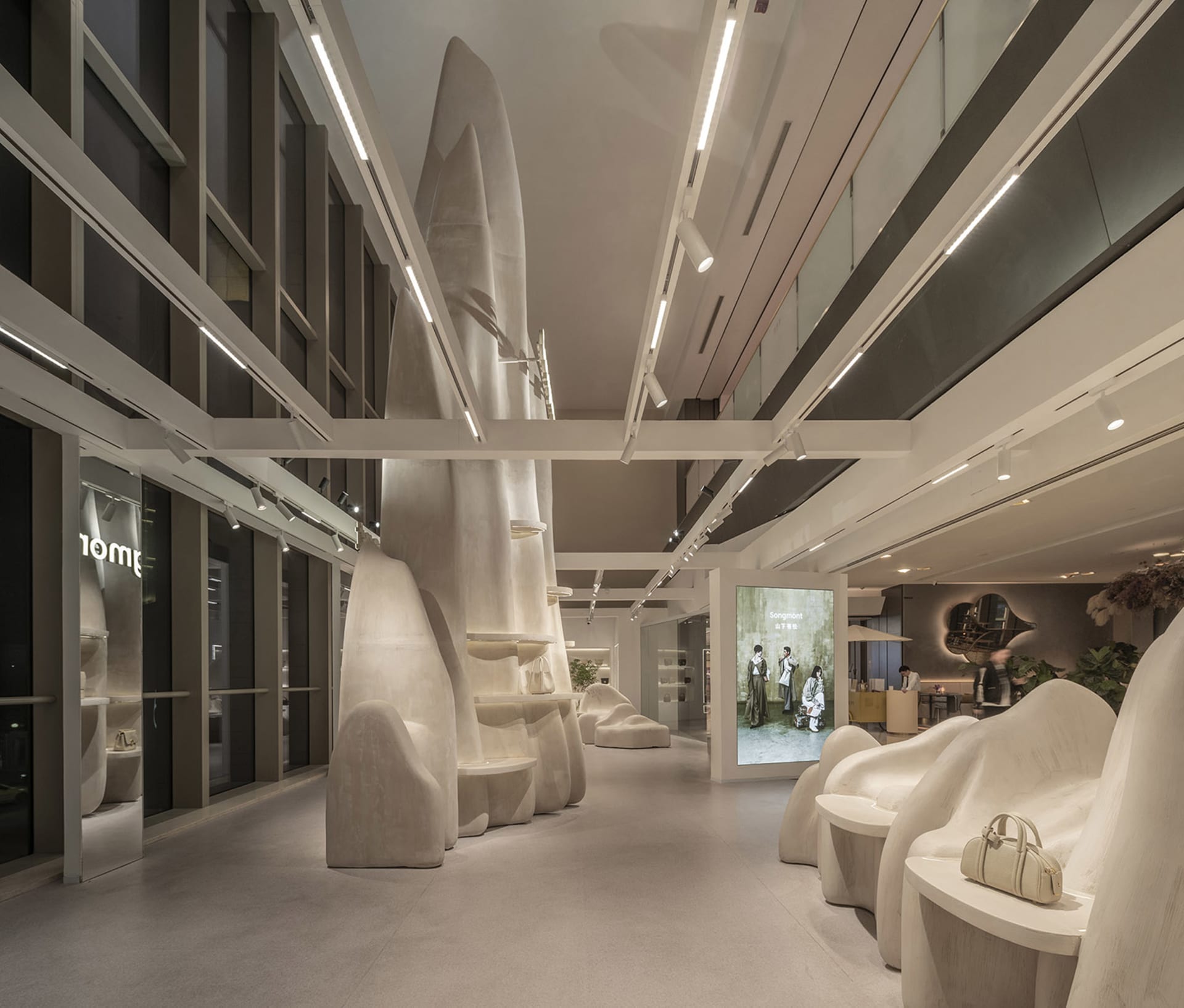 Modern retail shop featuring concrete design elements.
