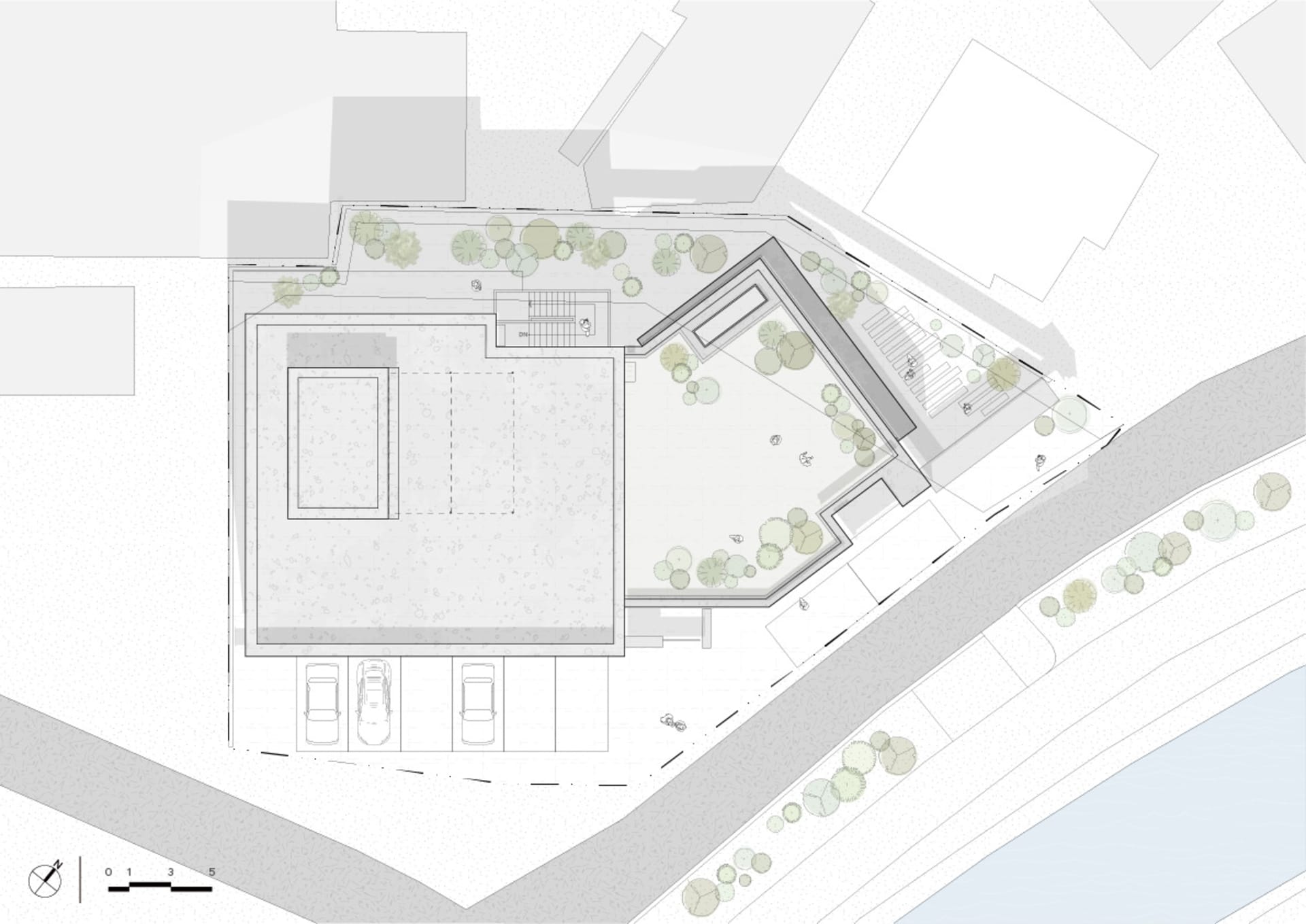 A modern architectural floor plan featuring a concrete construction.