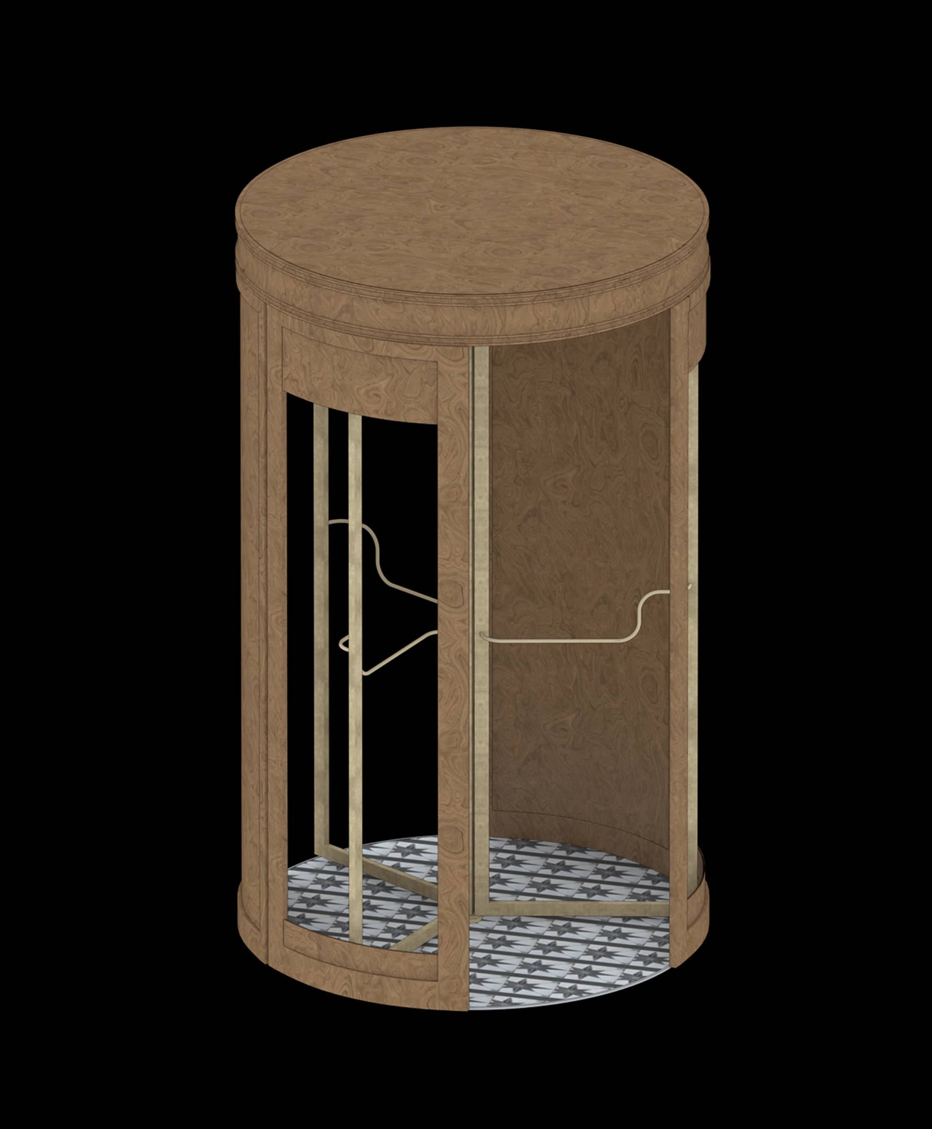 A modern rotary door system with a wooden finish.