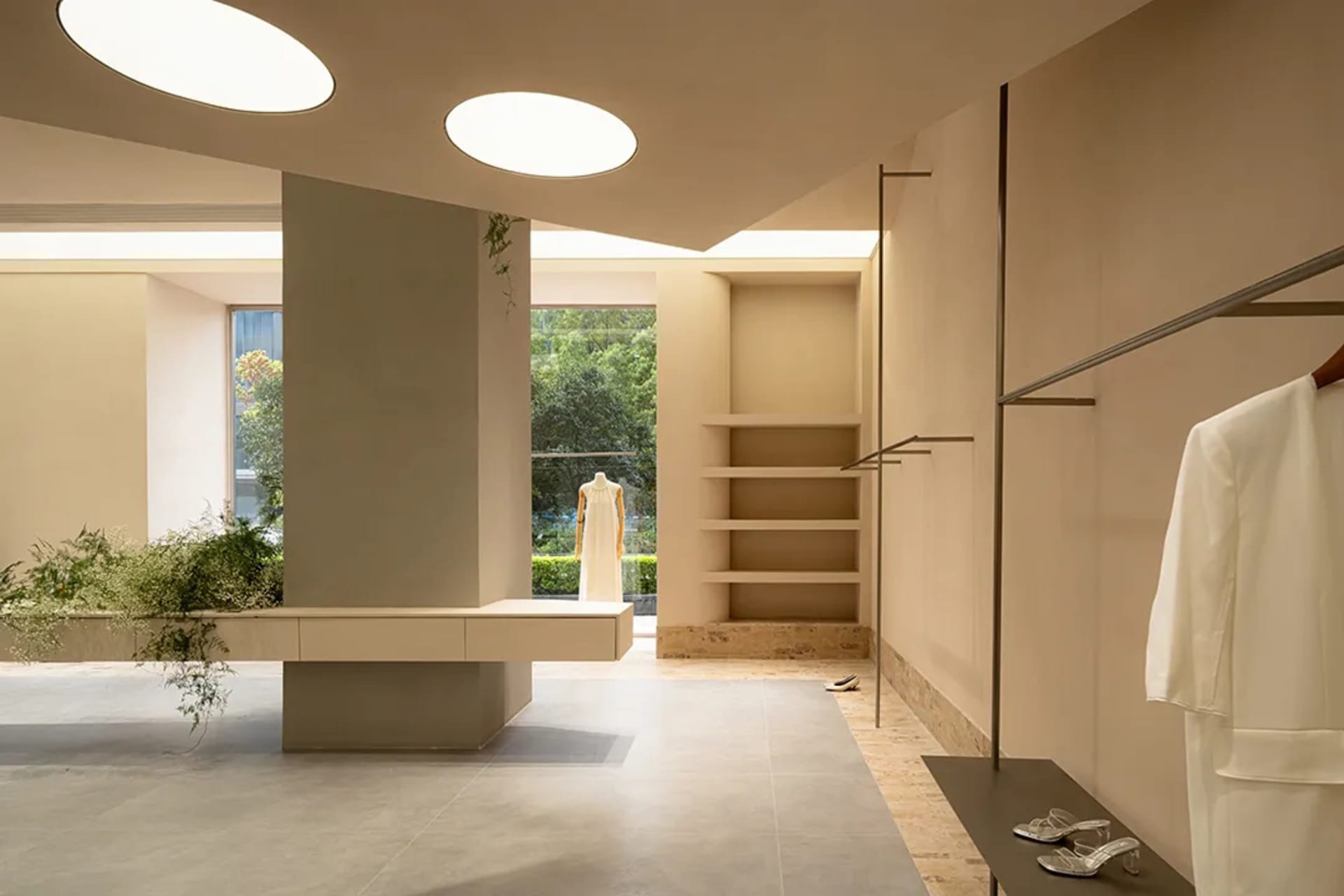 Modern clothing store with concrete interior design