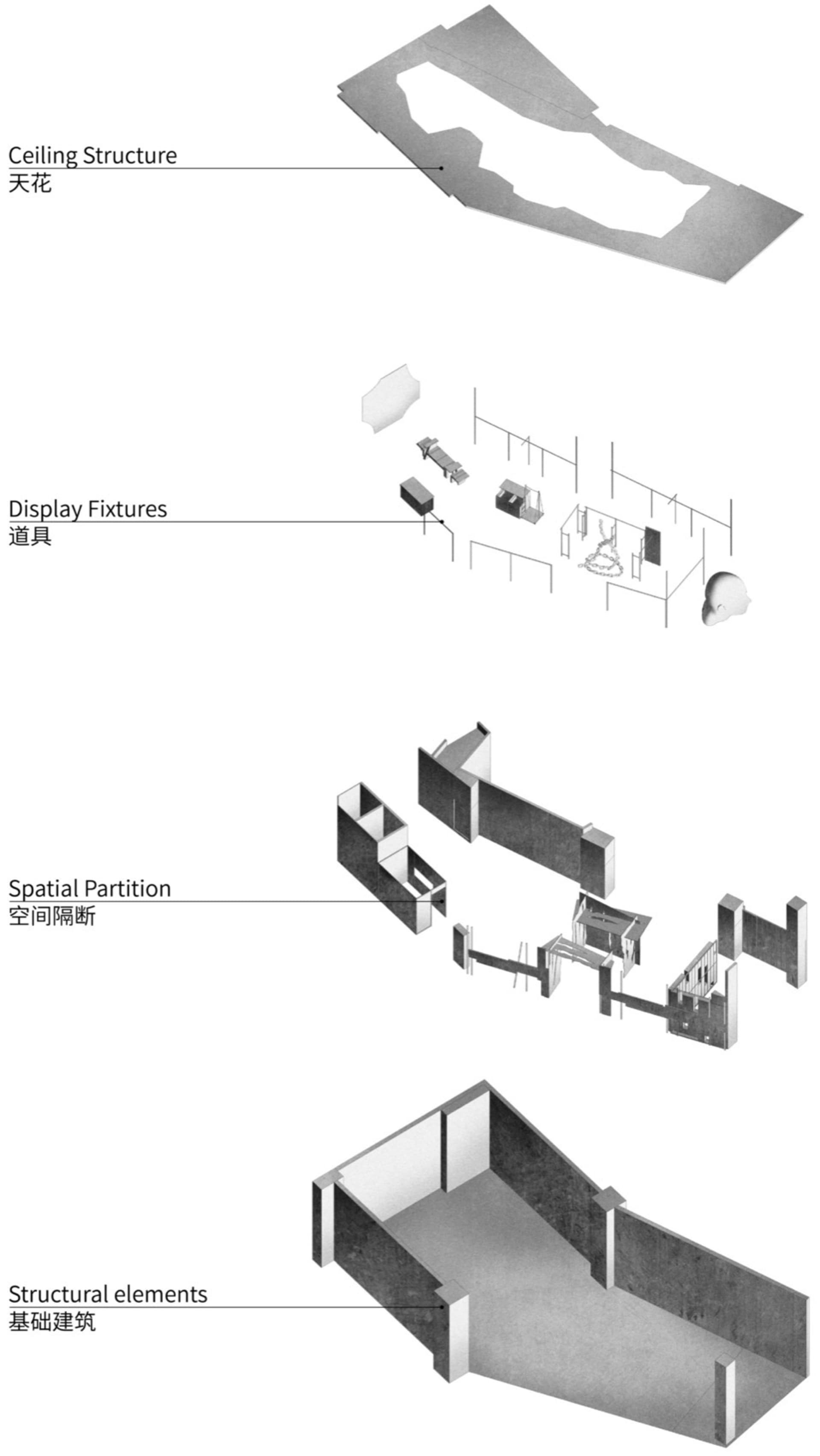 Metallic fixtures and structural elements in a floor plan