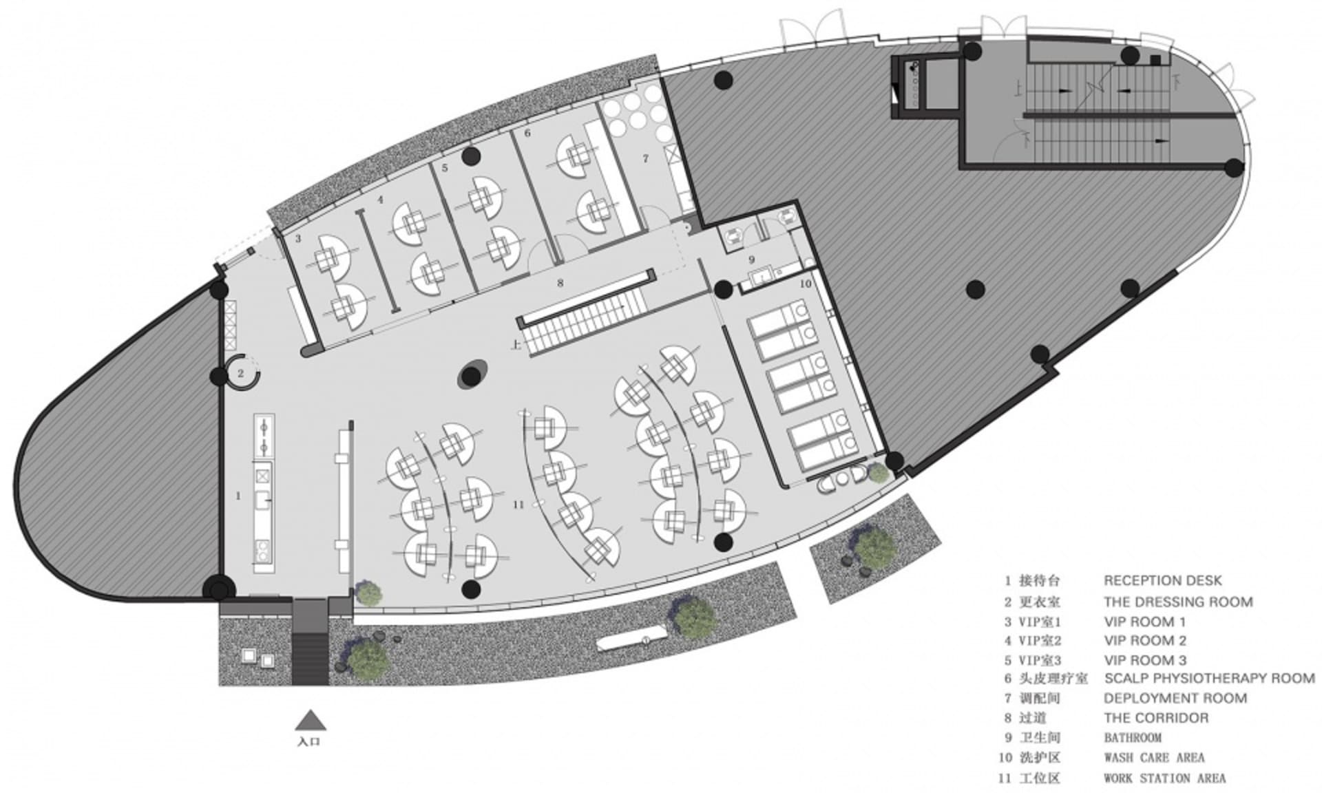 Gray concrete spa interior layout